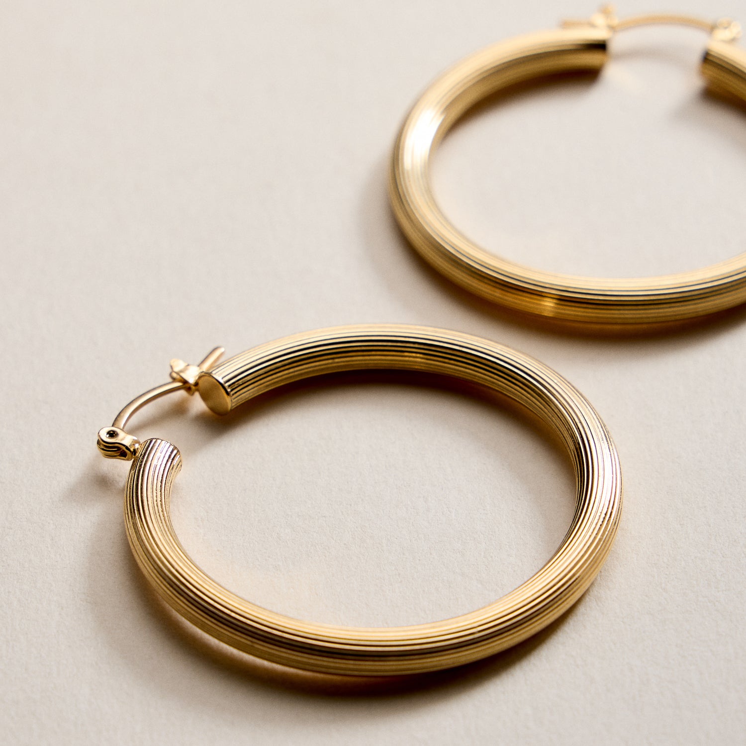 Gold Filled Ribbed Hoop Earrings – Large Statement Hoops
