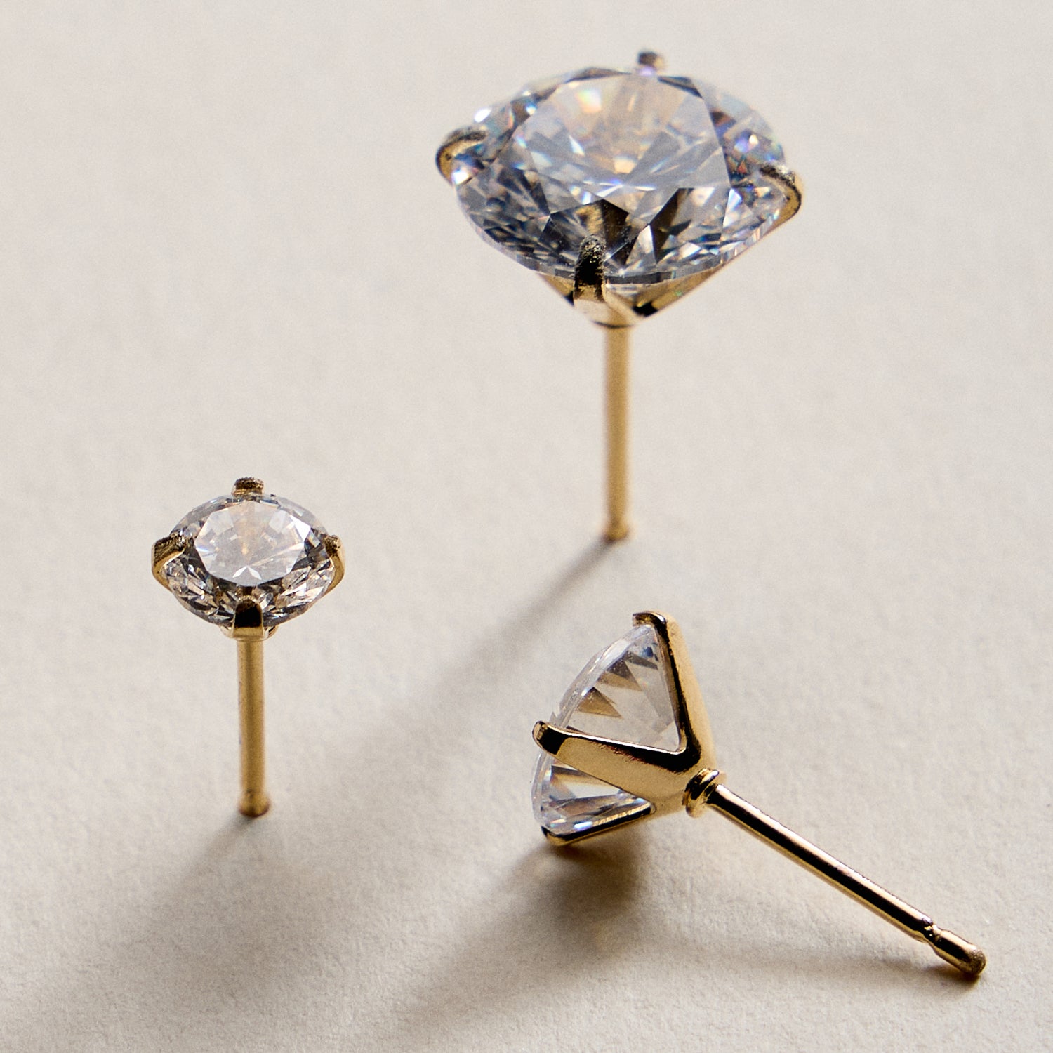 Gold Filled Round CZ Stud Earrings-Large Size CZ