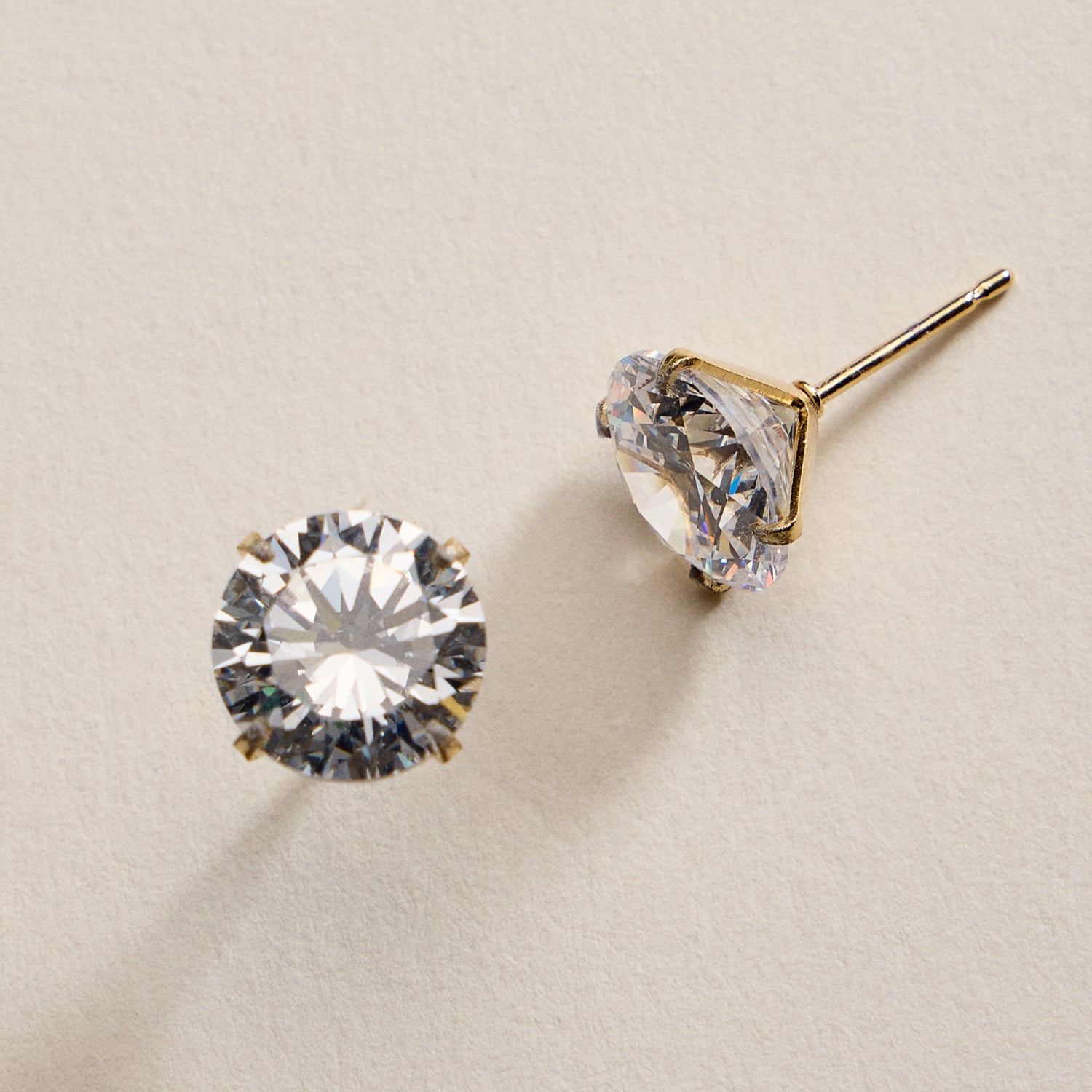 Gold Filled Round CZ Stud Earrings-Large Size CZ