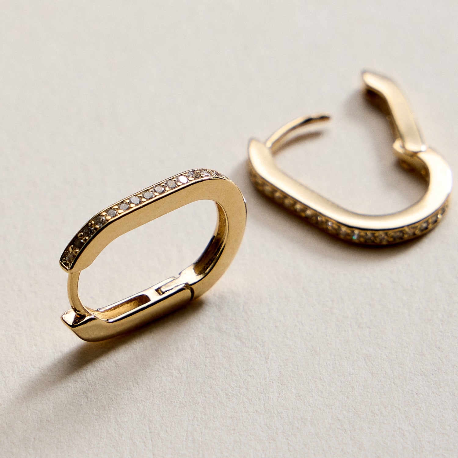 Gold Filled Oval Hoop Earrings with Cubic Zirconia