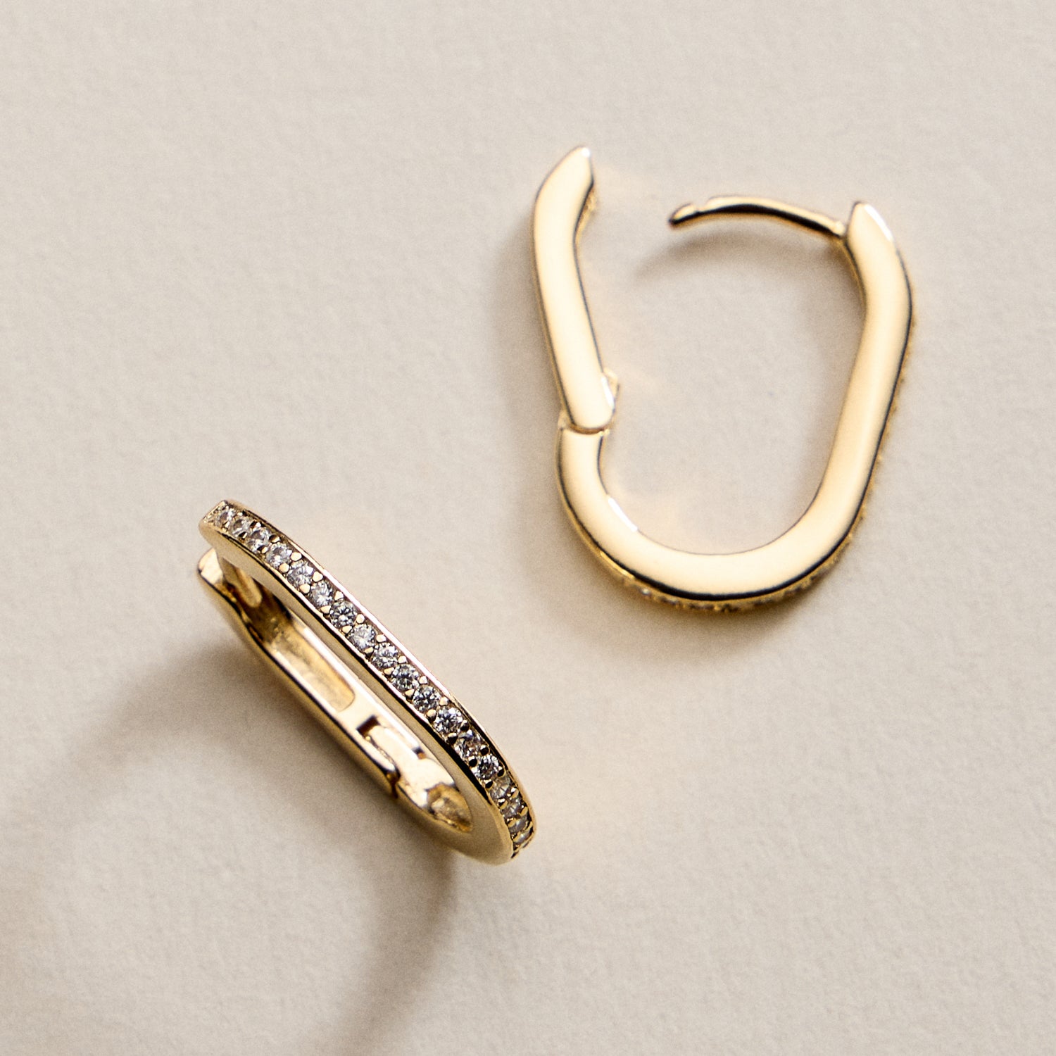 Gold Filled Oval Hoop Earrings with Cubic Zirconia