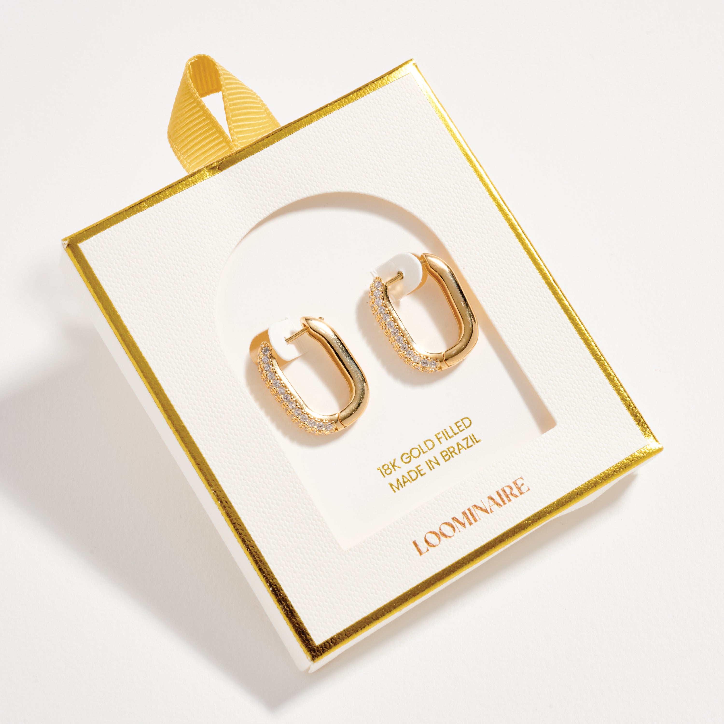 Gold Filled Rectangular Hoop Earrings with Cubic Zirconia