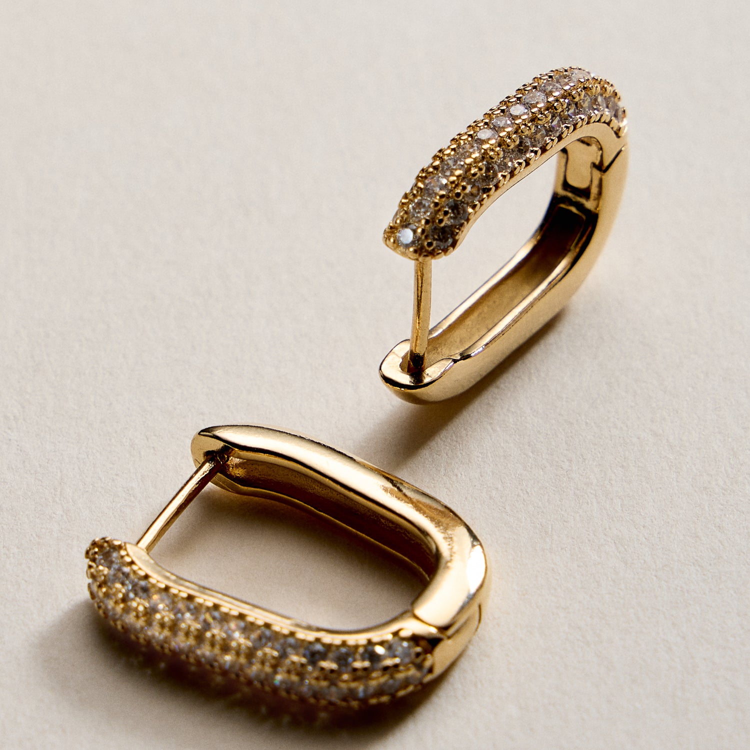 Gold Filled Rectangular Hoop Earrings with Cubic Zirconia