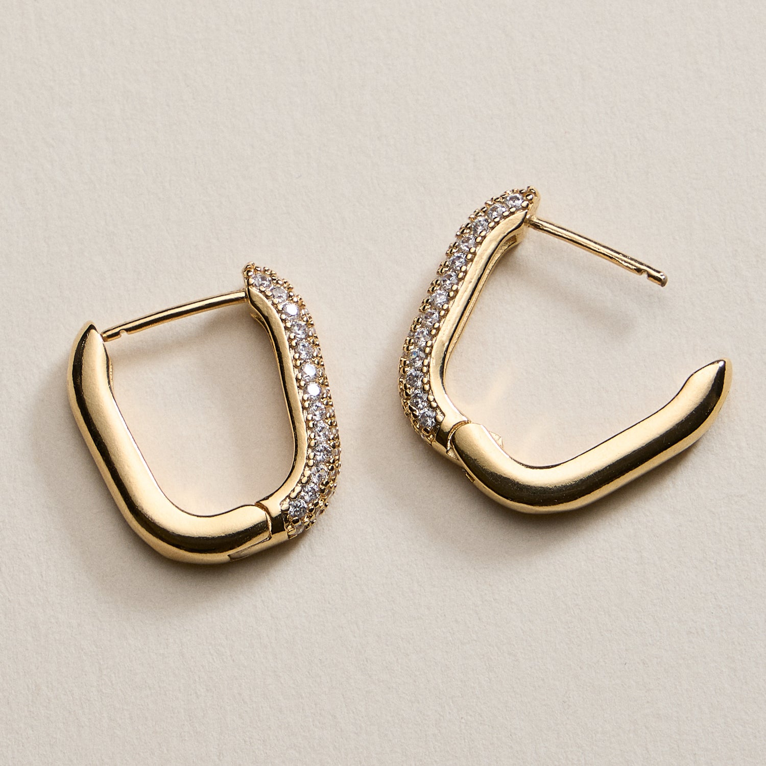 Gold Filled Rectangular Hoop Earrings with Cubic Zirconia