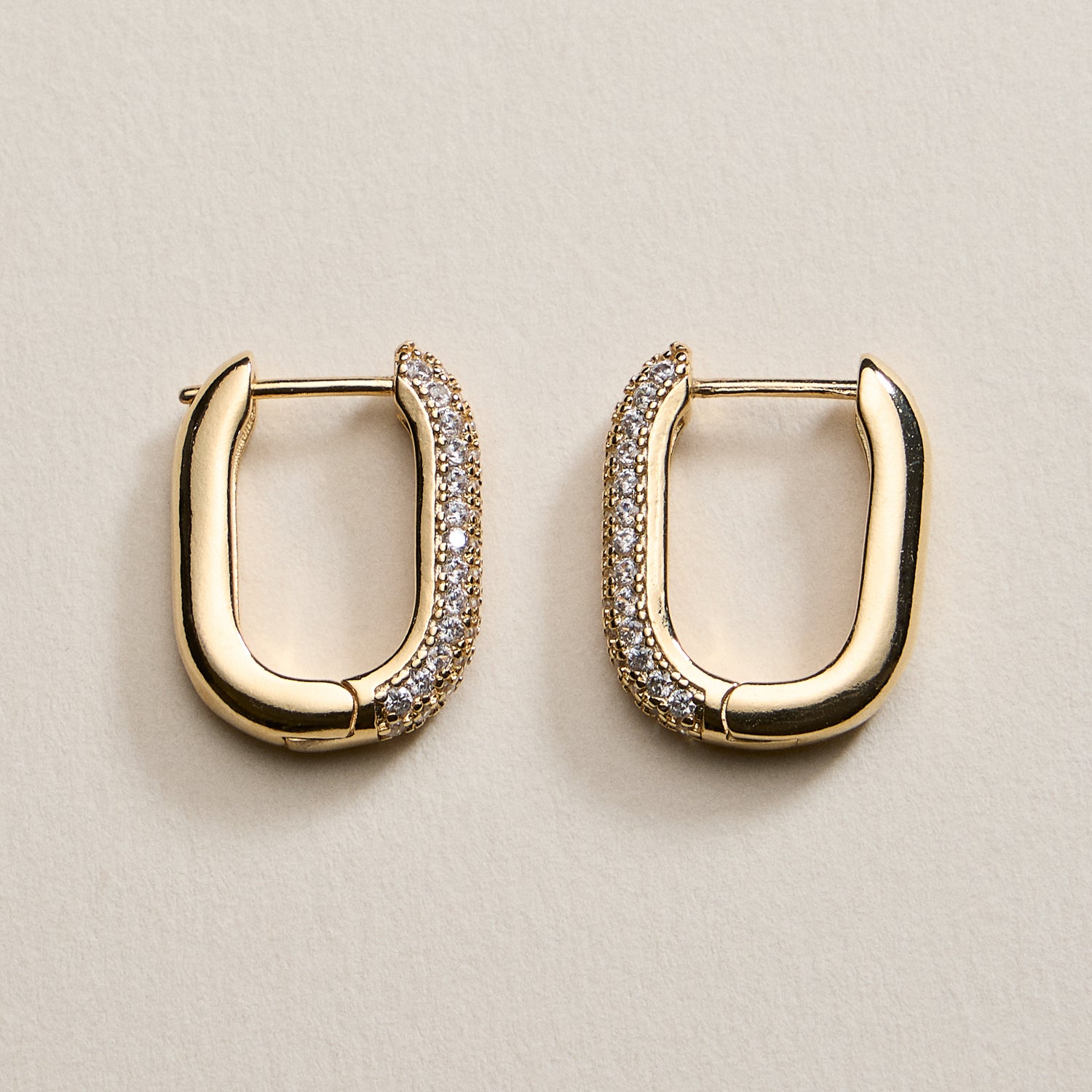 Gold Filled Rectangular Hoop Earrings with Cubic Zirconia