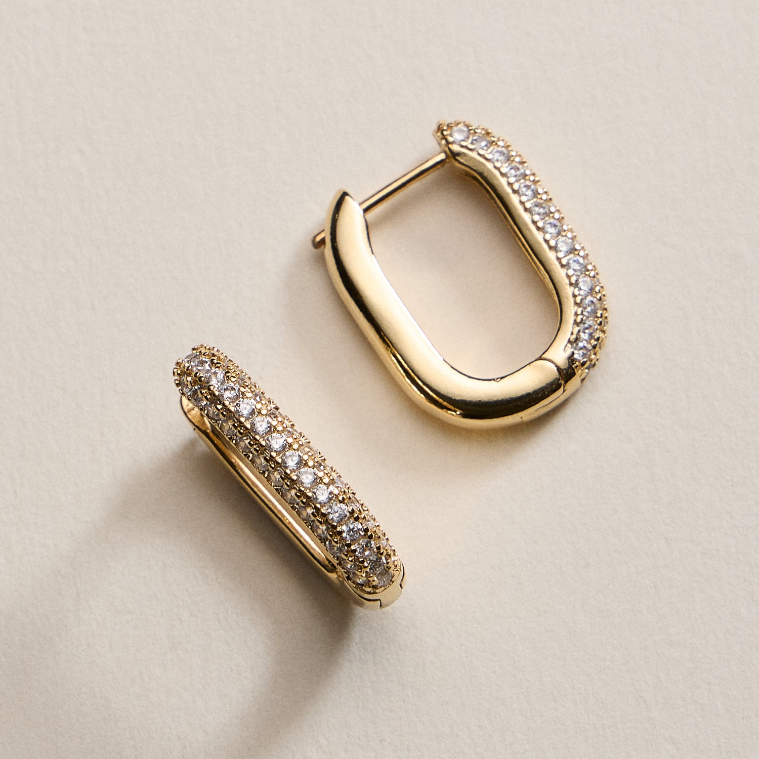 Gold Filled Rectangular Hoop Earrings with Cubic Zirconia