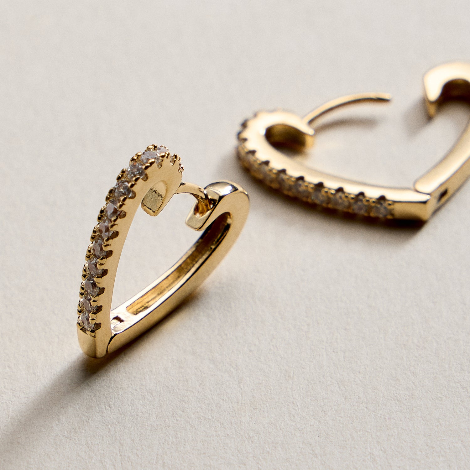 Gold Filled Heart Hoop Earrings with CZ Accents