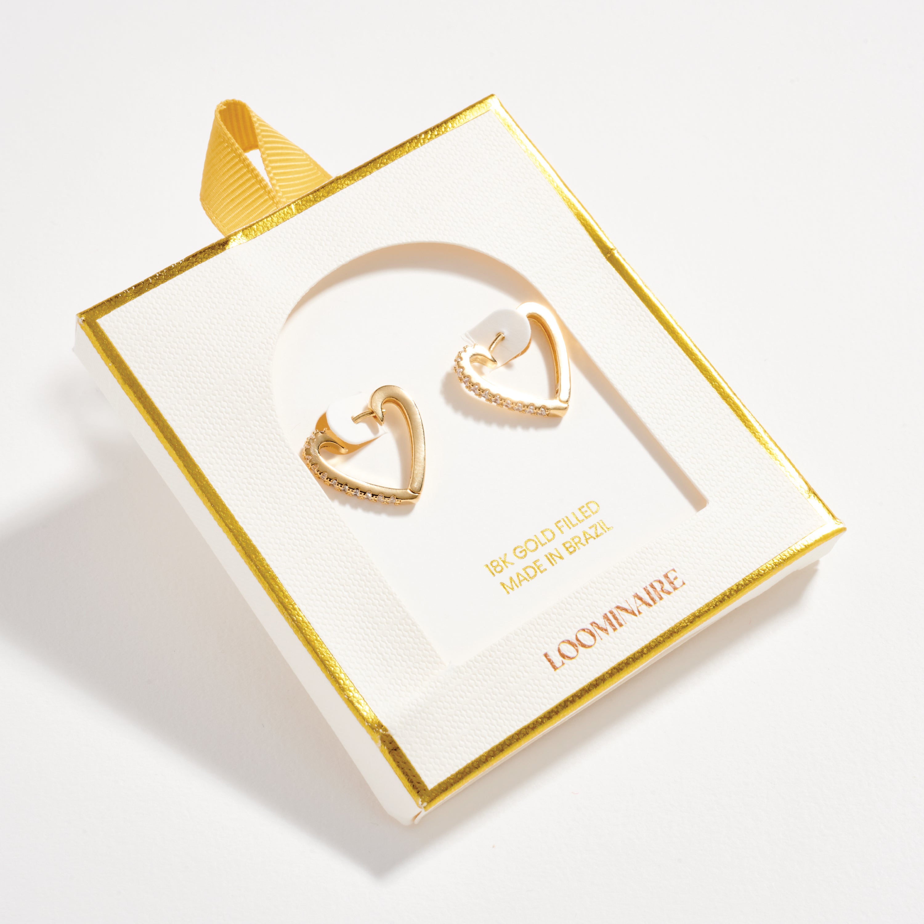 Gold Filled Heart Hoop Earrings with CZ Accents