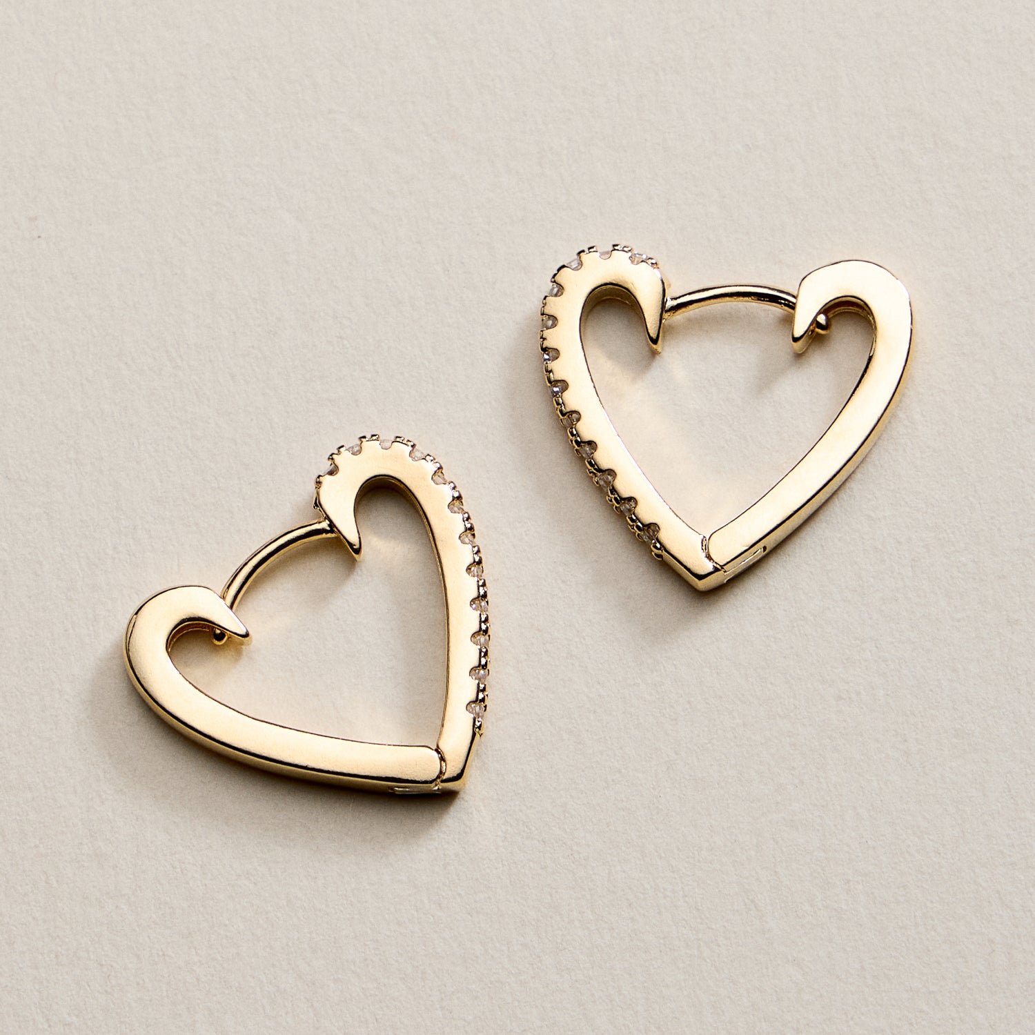 Gold Filled Heart Hoop Earrings with CZ Accents