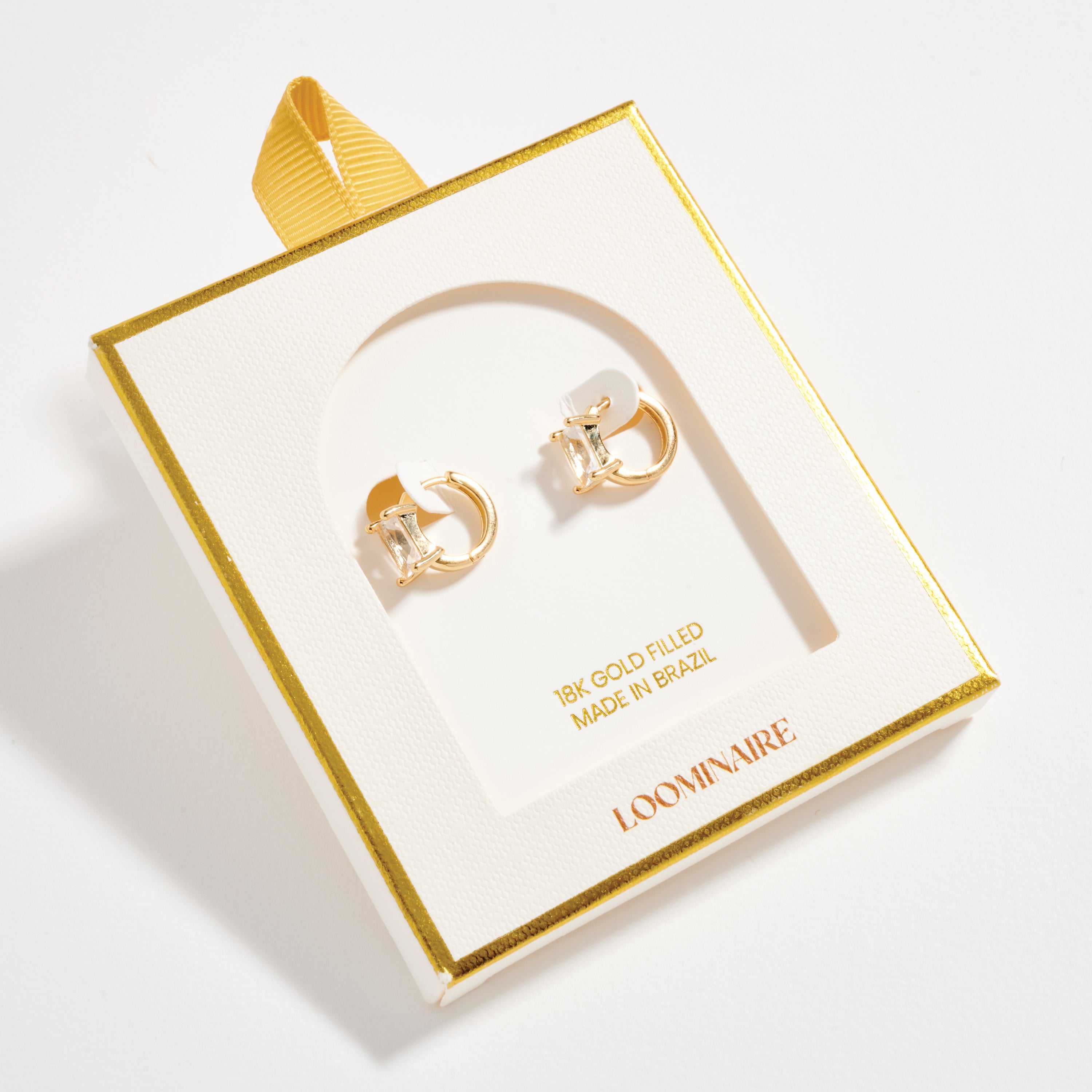 Gold Filled Hoop Earrings with Rectangle Crystal