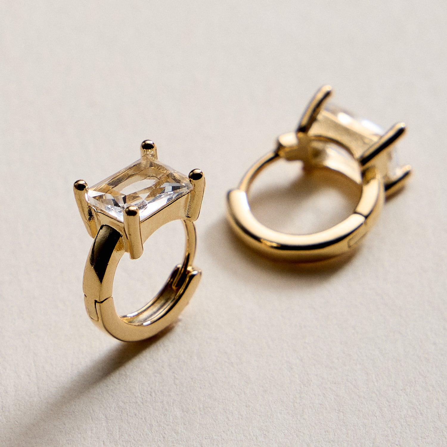 Gold Filled Hoop Earrings with Rectangle Crystal