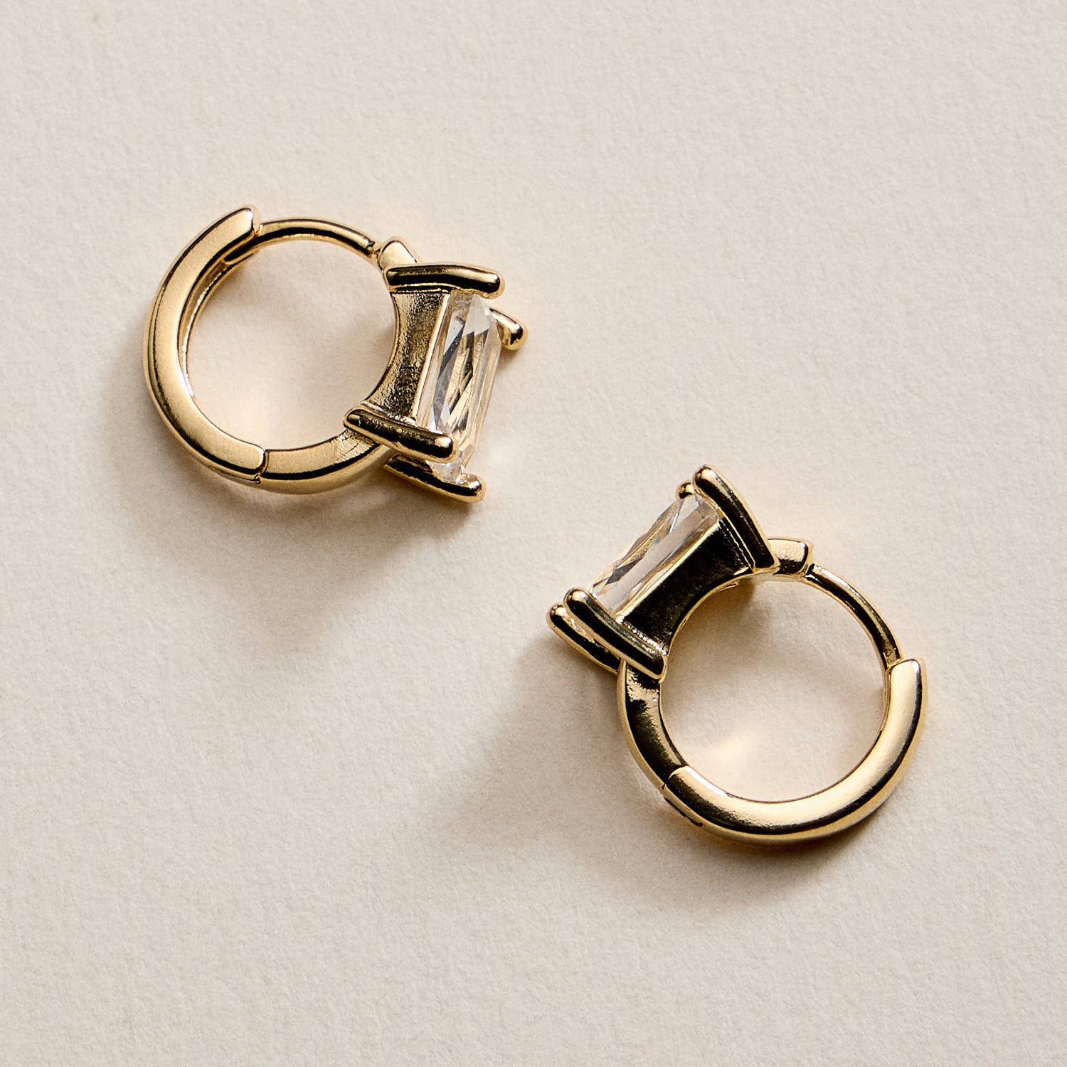 Gold Filled Hoop Earrings with Rectangle Crystal