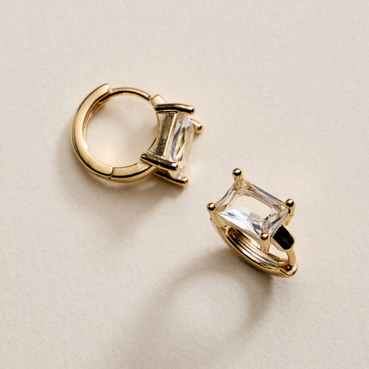 Gold Filled Hoop Earrings with Rectangle Crystal