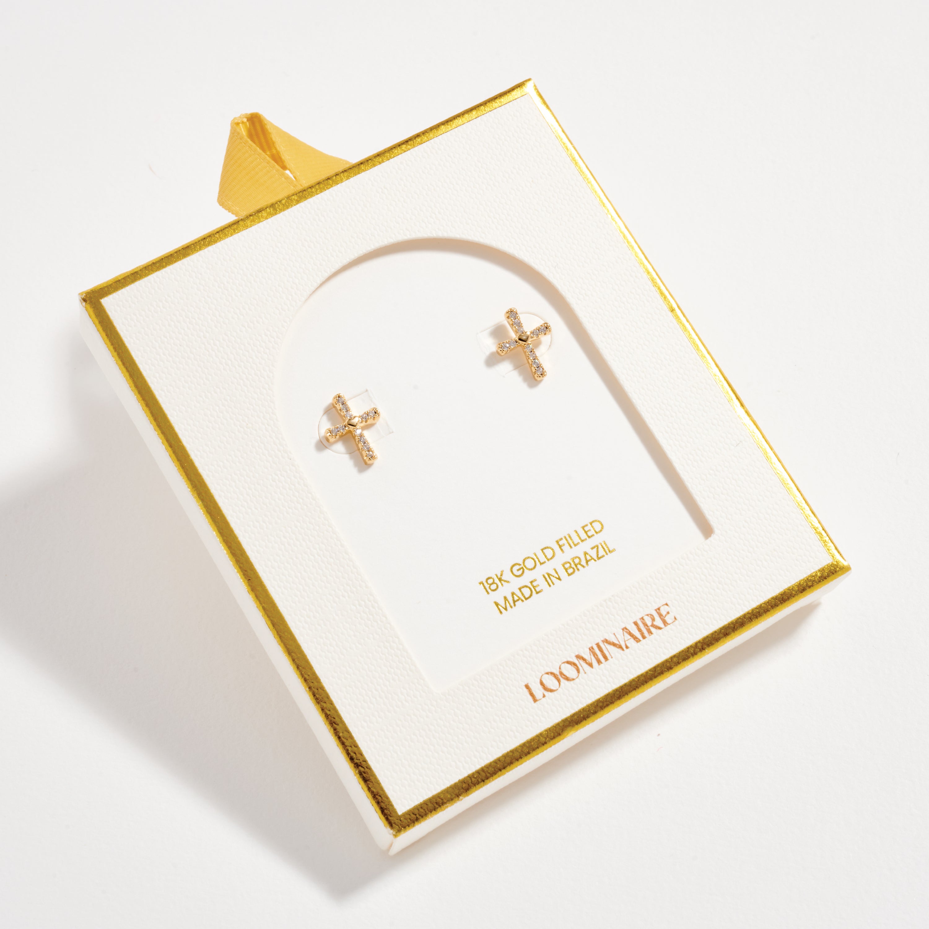 Gold Filled Cross Stud Earrings with Cubic Zirconia