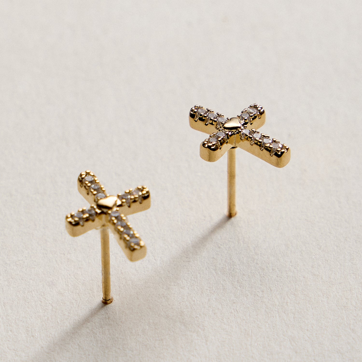Gold Filled Cross Stud Earrings with Cubic Zirconia