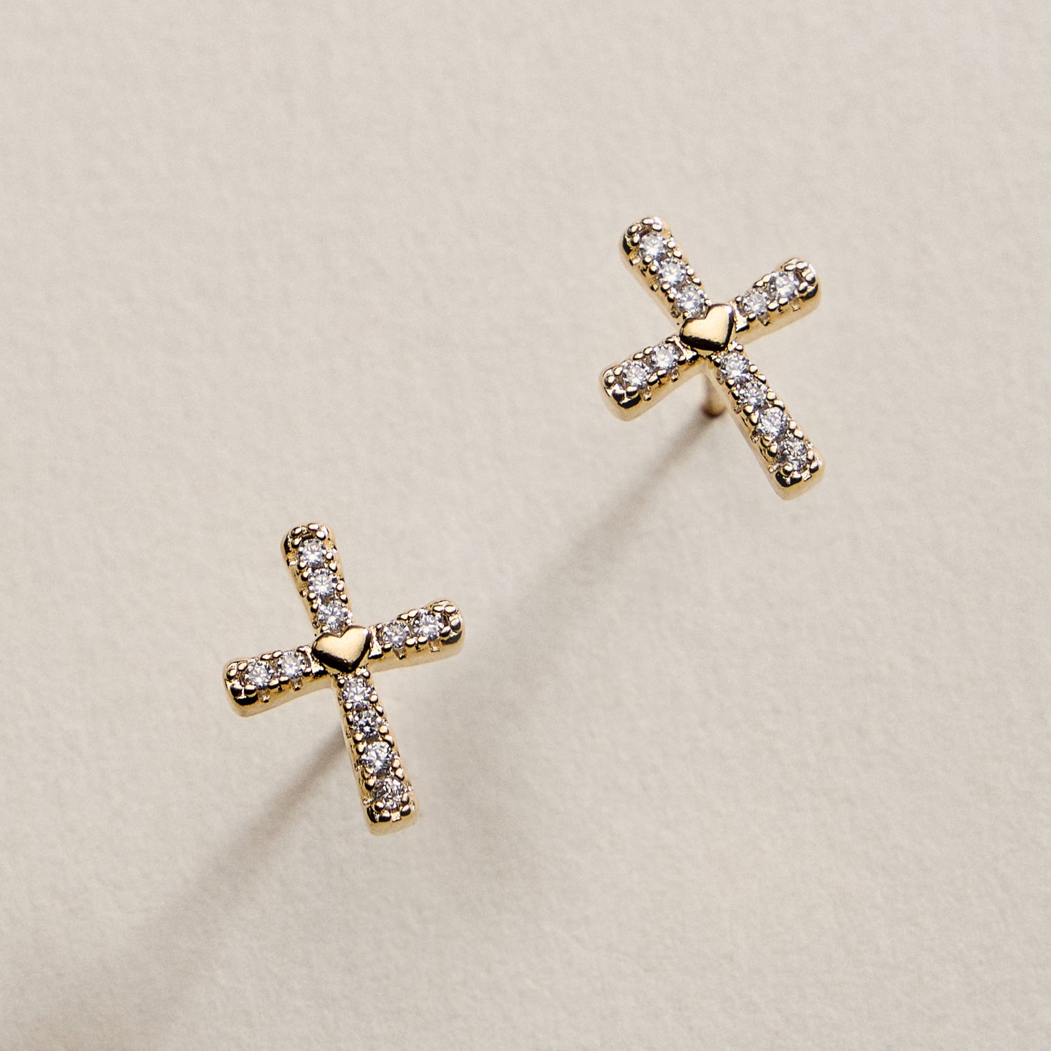 Gold Filled Cross Stud Earrings with Cubic Zirconia