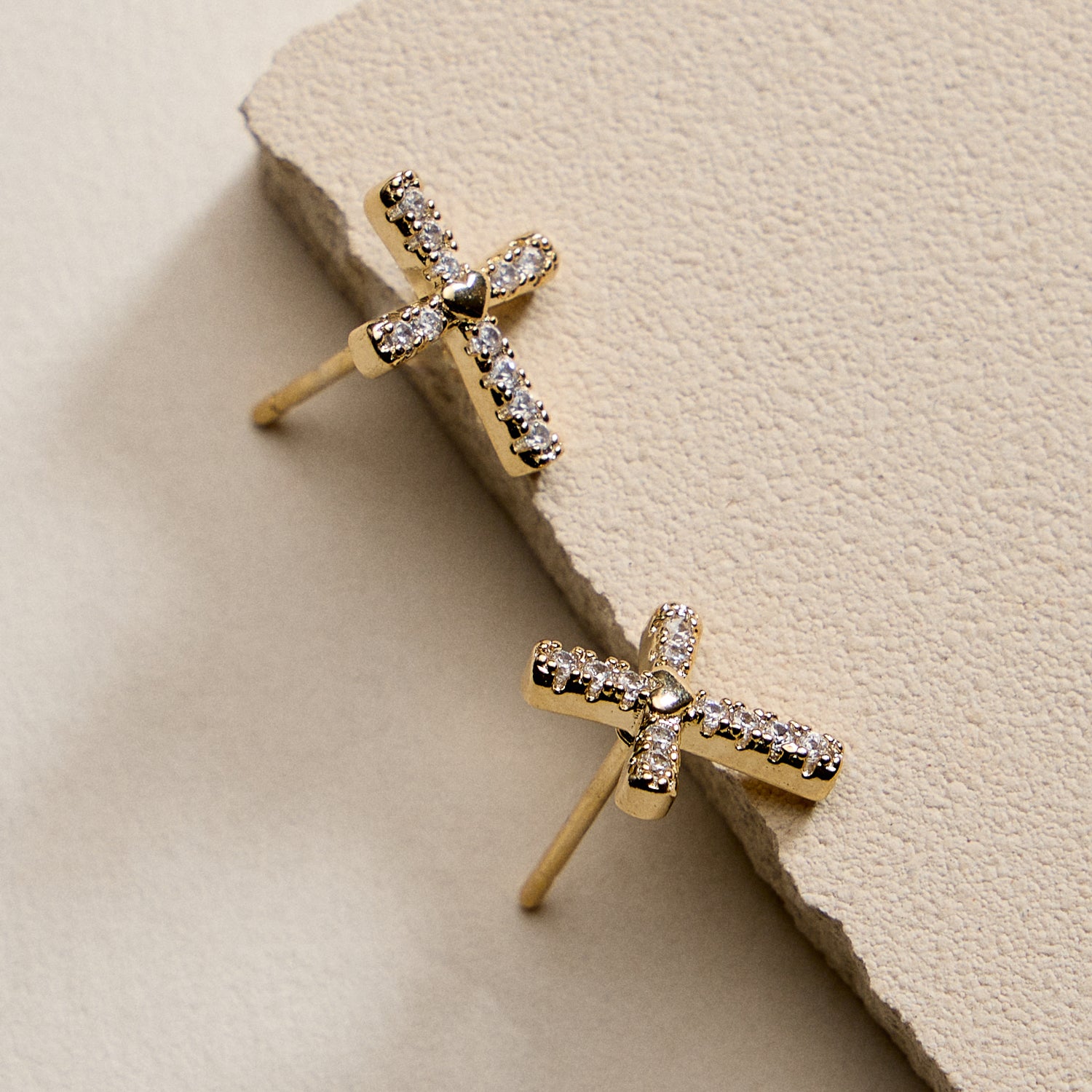 Gold Filled Cross Stud Earrings with Cubic Zirconia