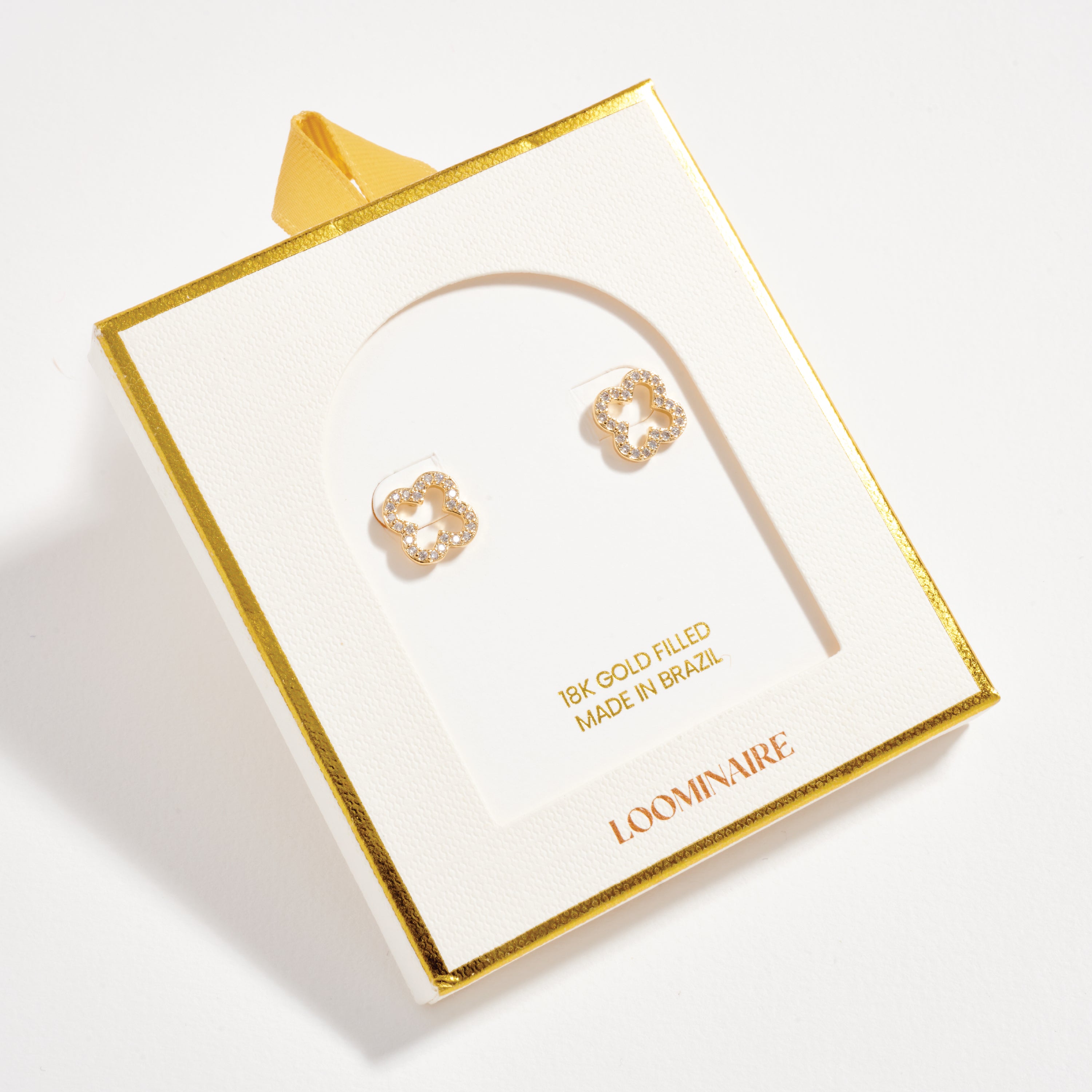 Gold Filled Clover Stud Earrings with CZ Accents