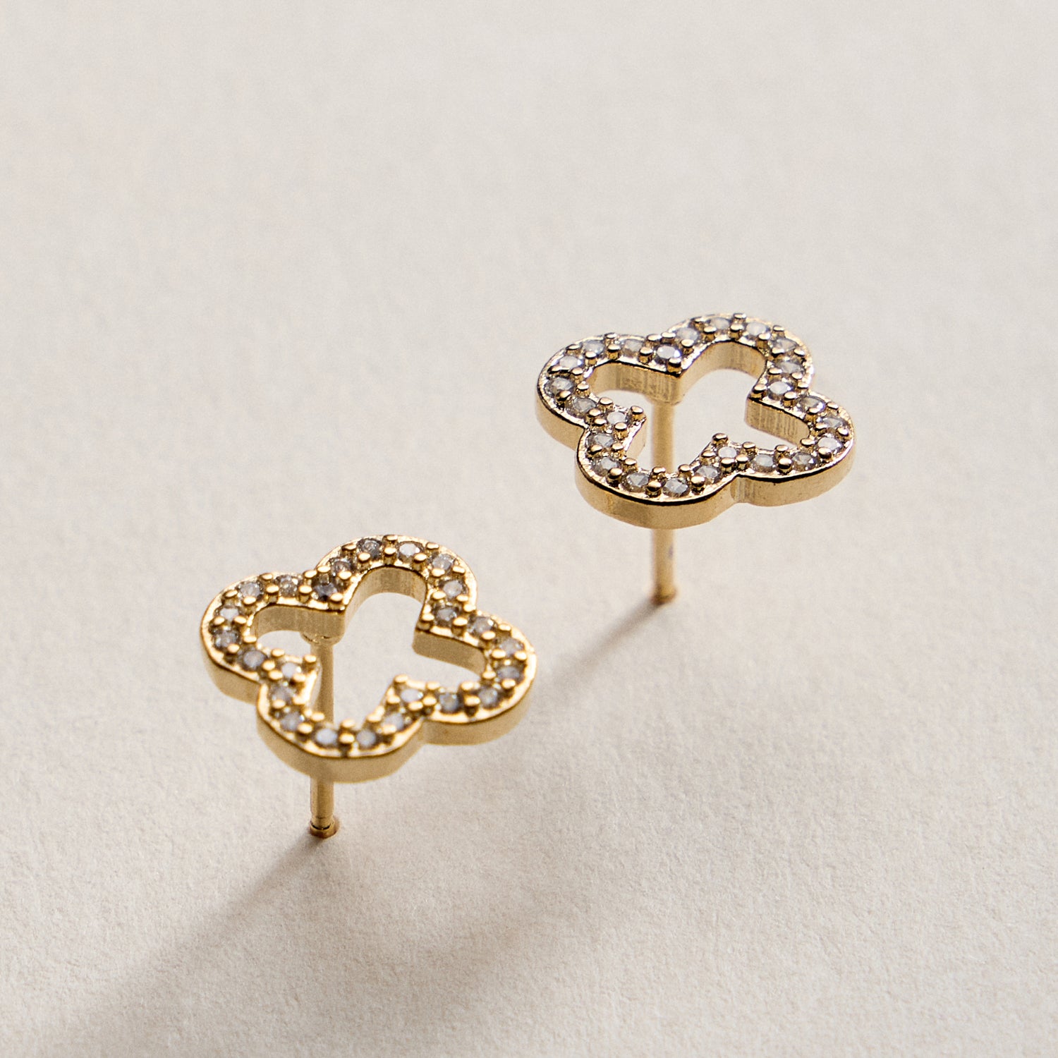Gold Filled Clover Stud Earrings with CZ Accents