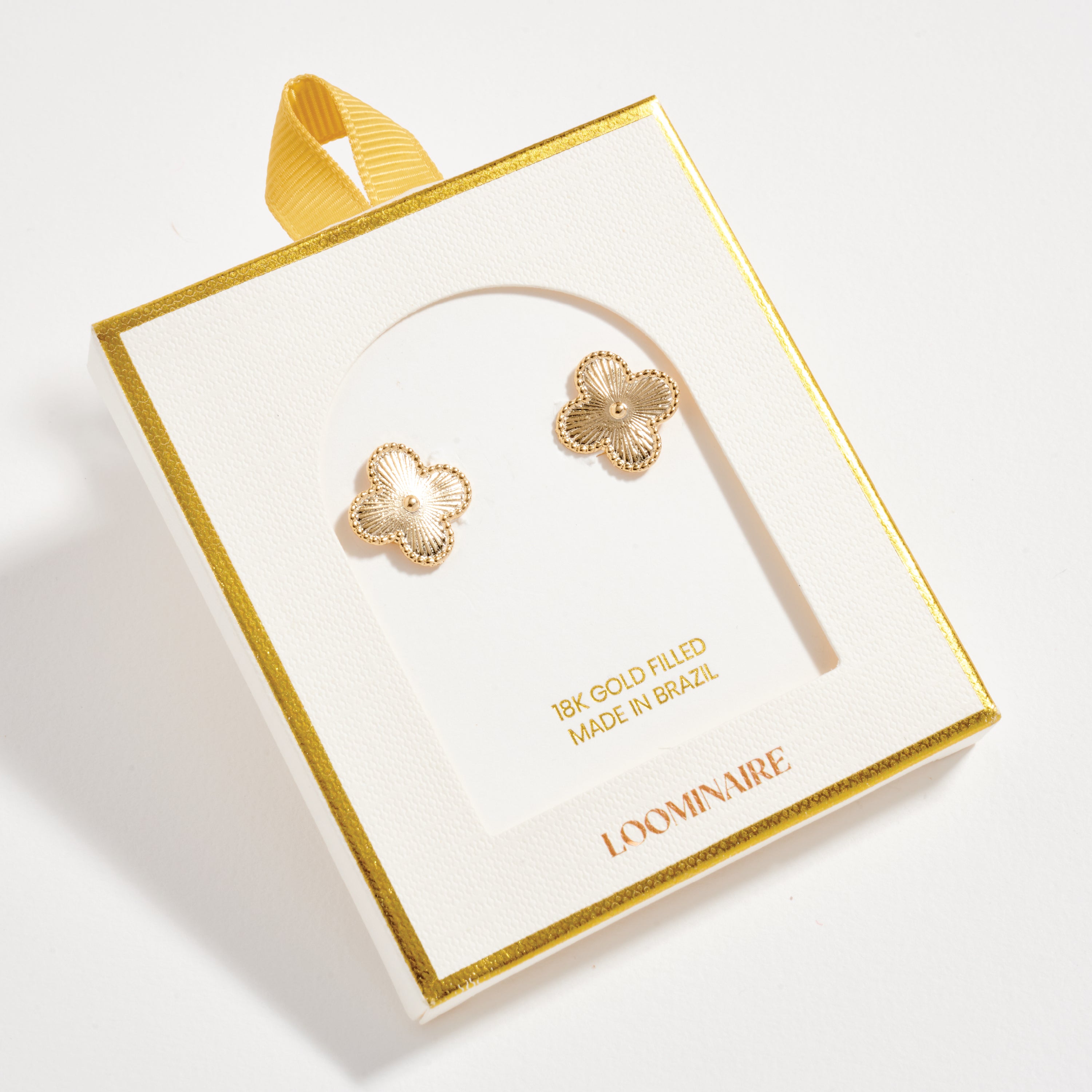 Gold Filled Textured Four-Leaf Stud Earrings