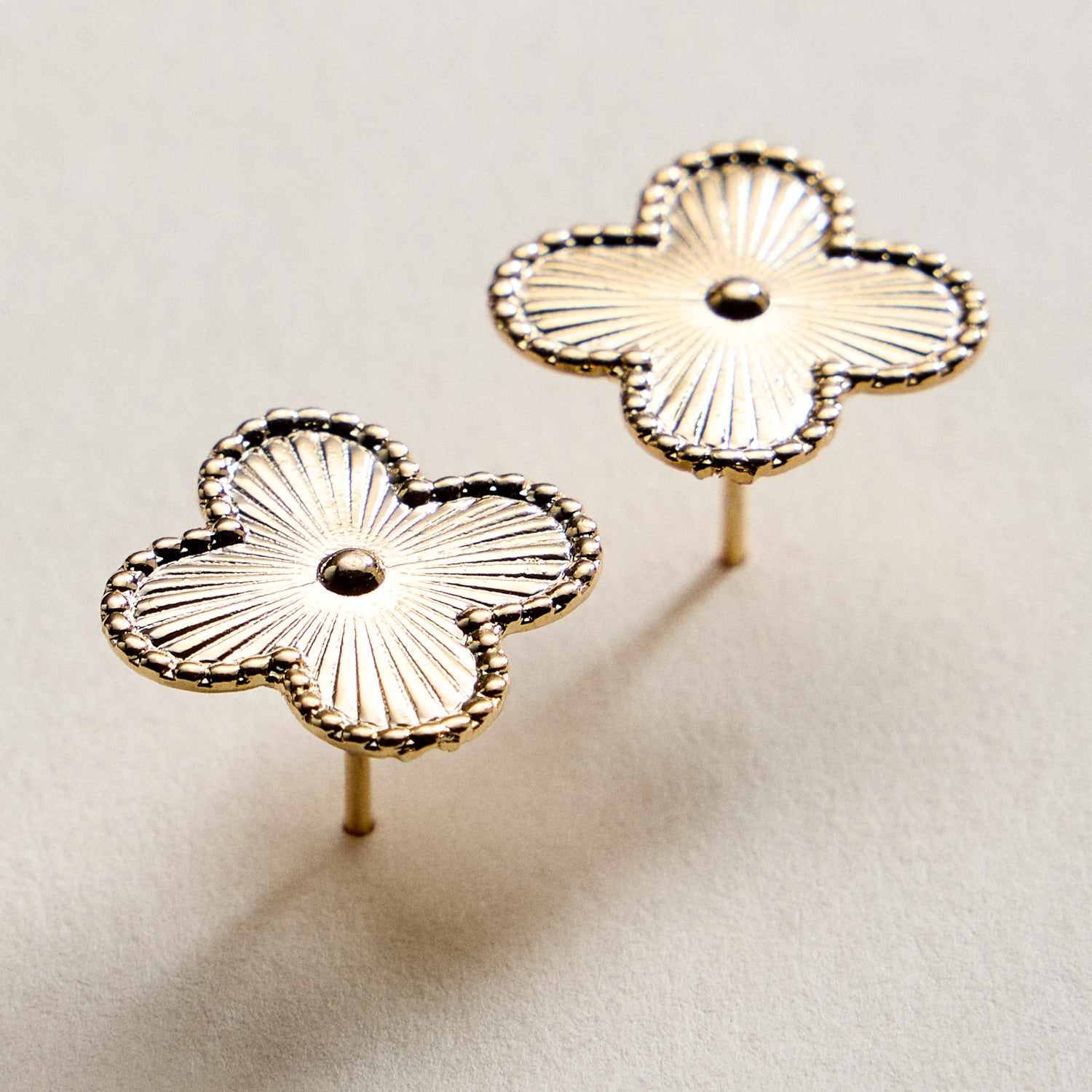 Gold Filled Textured Four-Leaf Stud Earrings