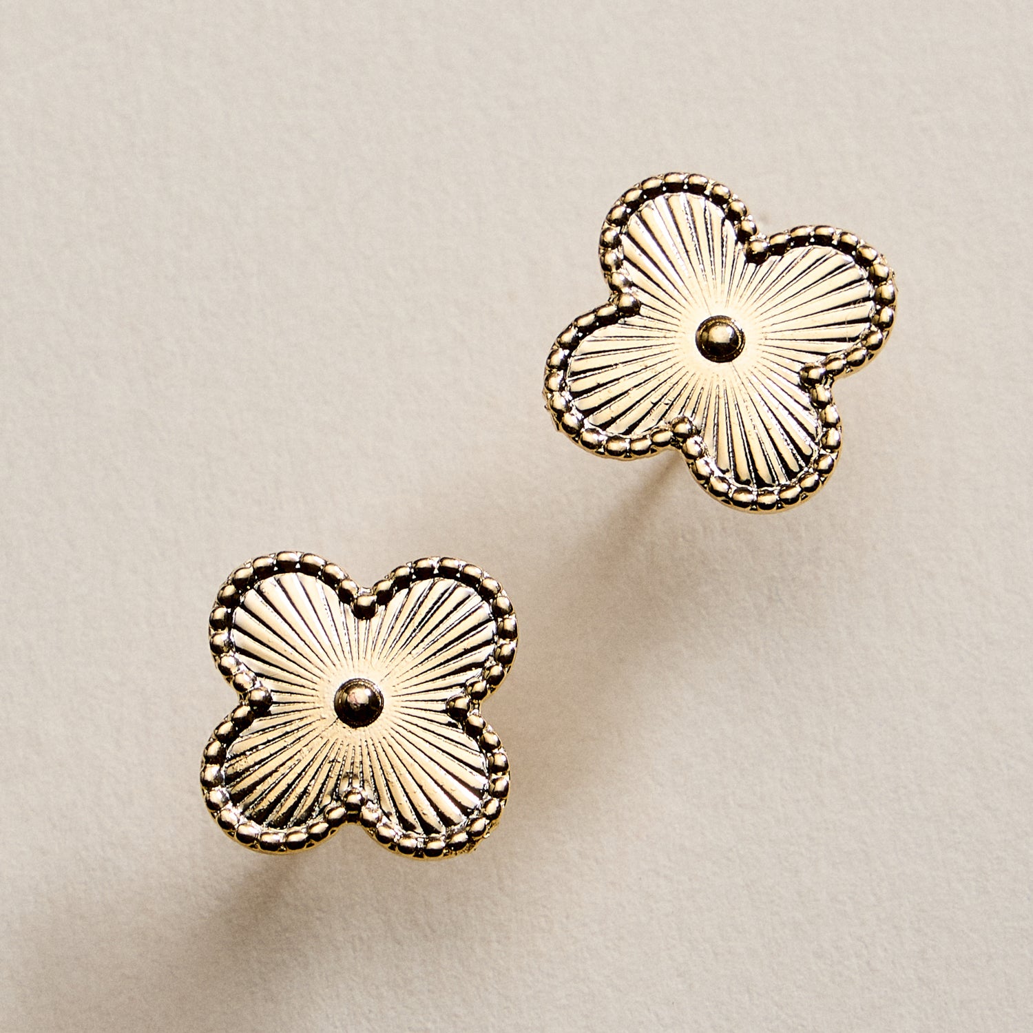 Gold Filled Textured Four-Leaf Stud Earrings