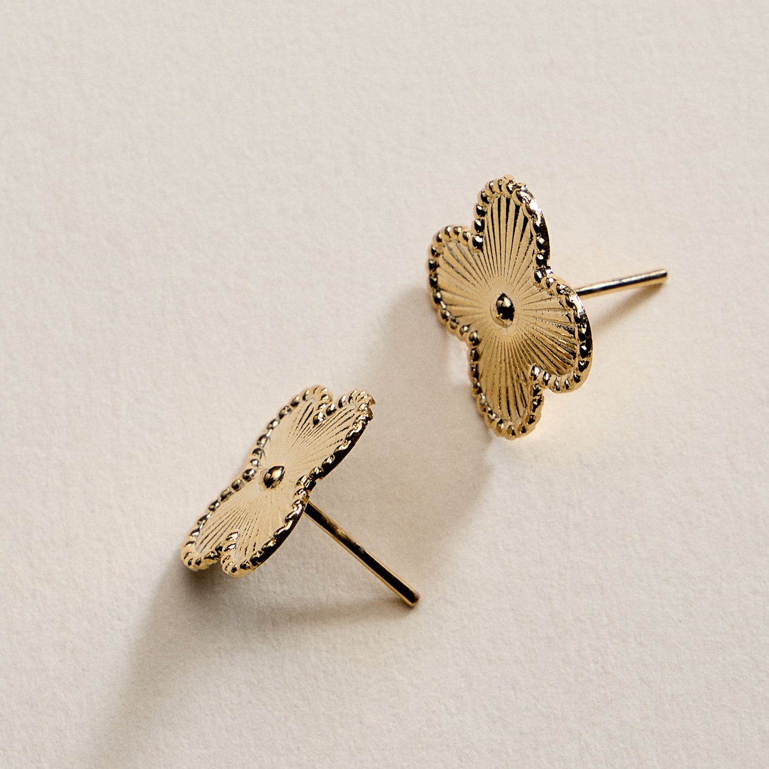 Gold Filled Textured Four-Leaf Stud Earrings