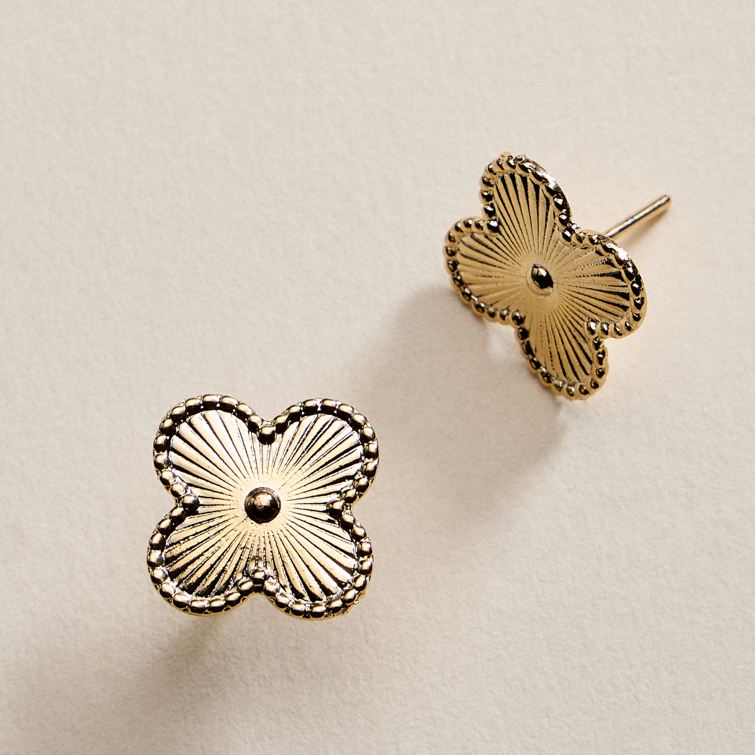 Gold Filled Textured Four-Leaf Stud Earrings
