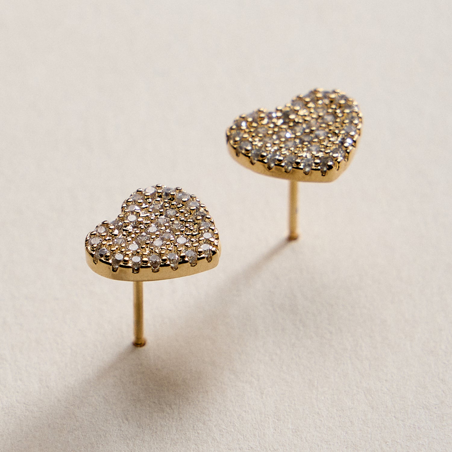 Gold Filled Cubic Zirconia Heart Stud Earrings