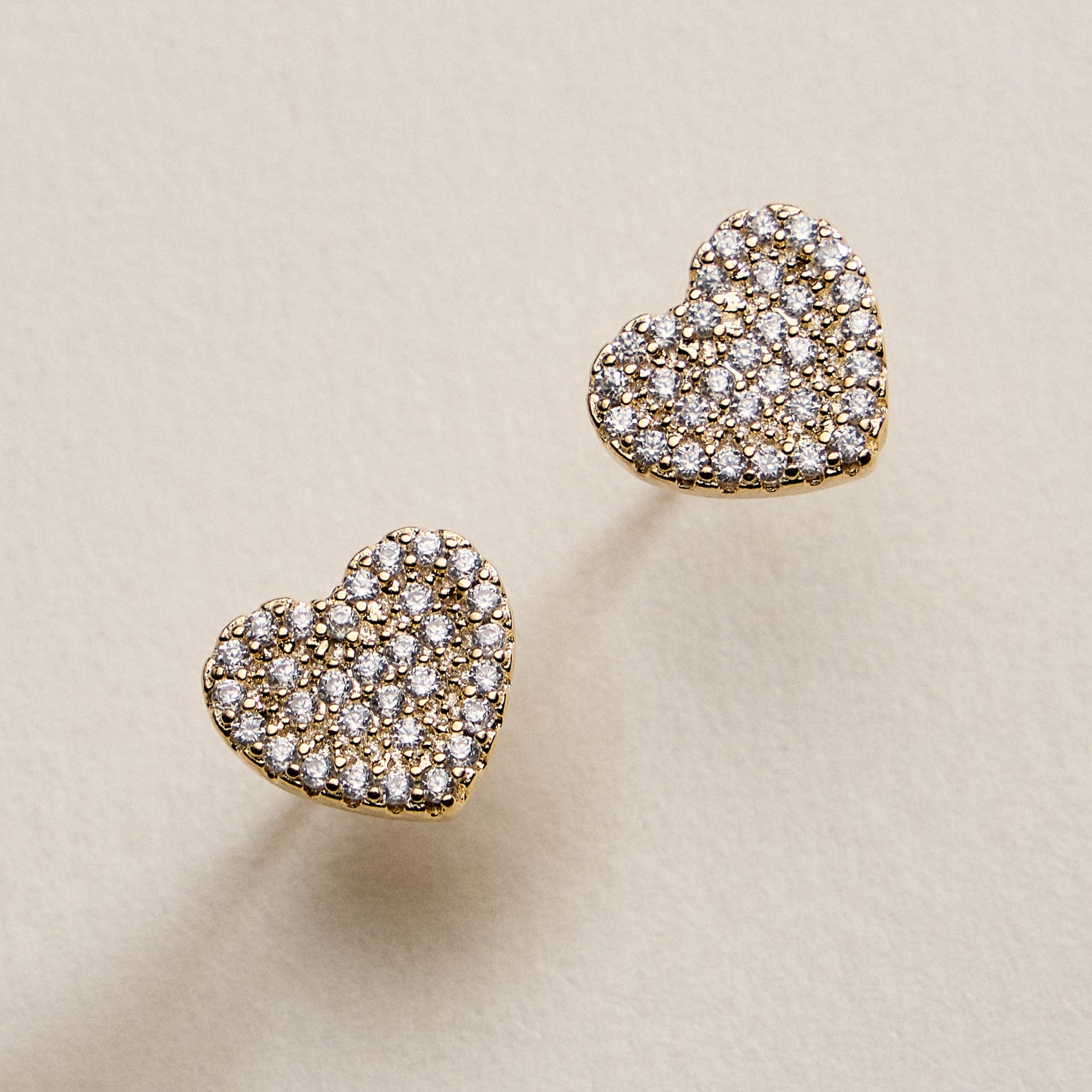 Gold Filled Cubic Zirconia Heart Stud Earrings