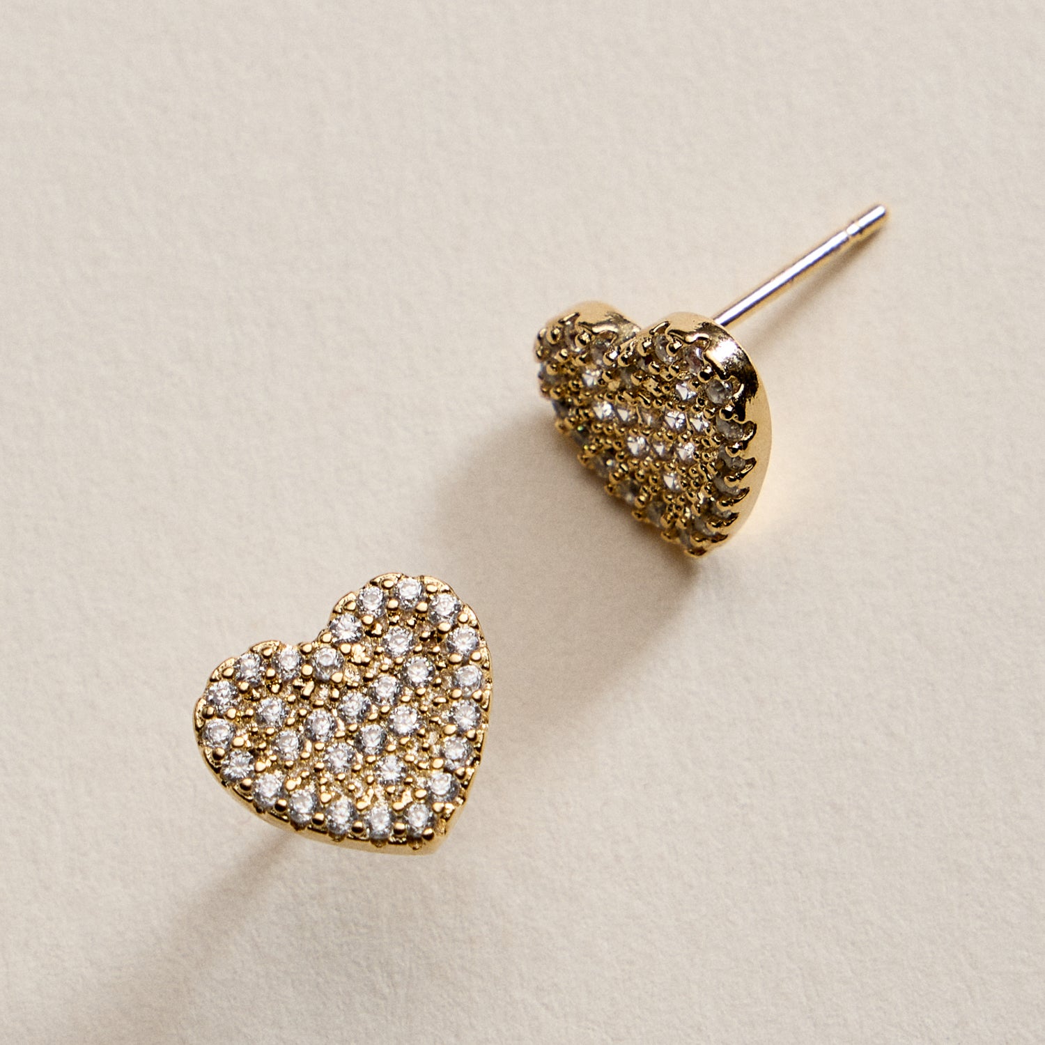 Gold Filled Cubic Zirconia Heart Stud Earrings