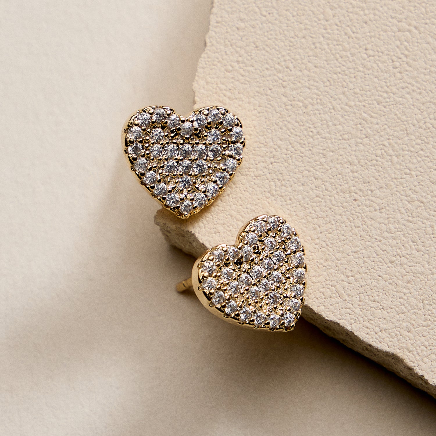 Gold Filled Cubic Zirconia Heart Stud Earrings