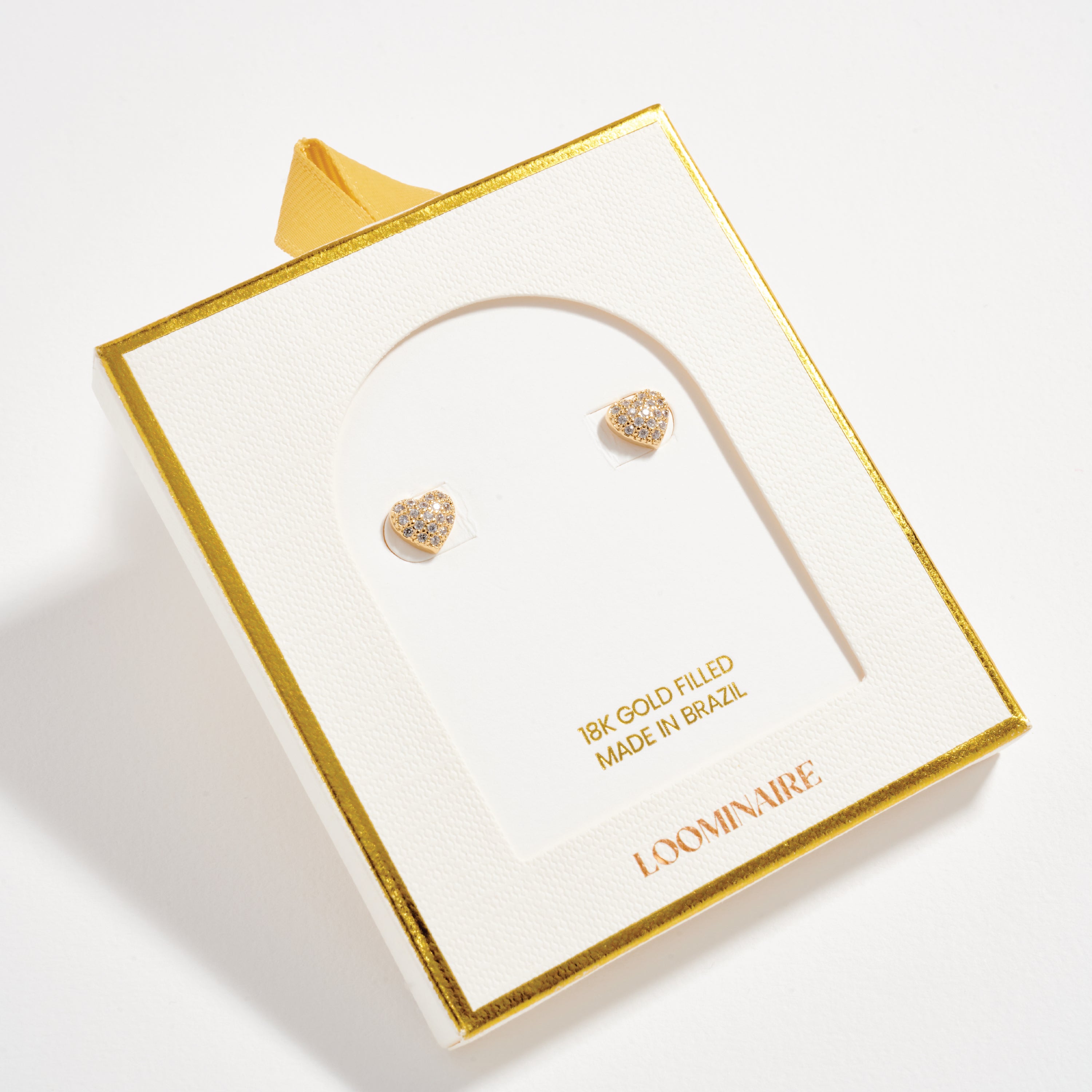 Gold Filled Heart Stud Earrings with Sparkling Crystals