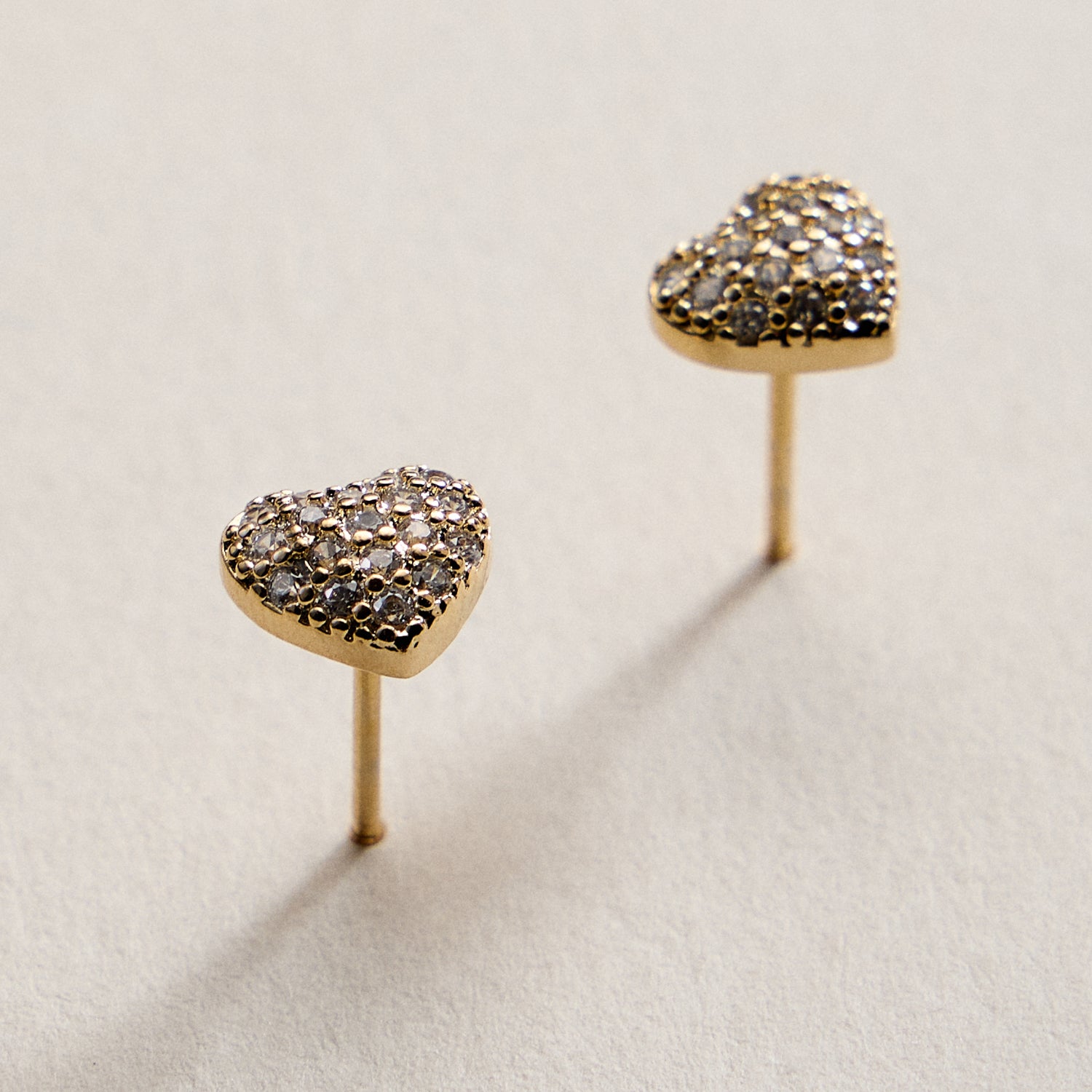 Gold Filled Heart Stud Earrings with Sparkling Crystals