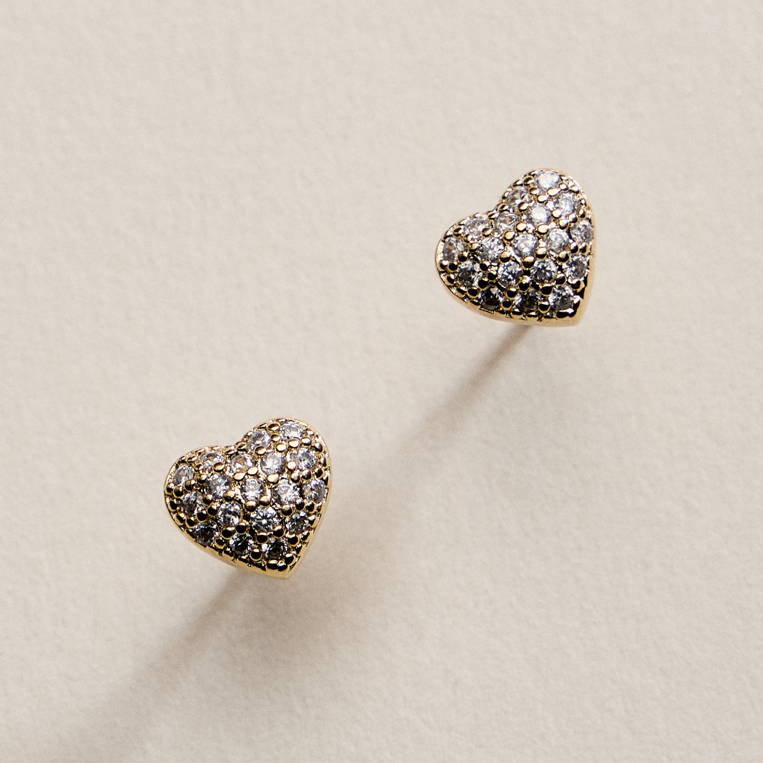 Gold Filled Heart Stud Earrings with Sparkling Crystals
