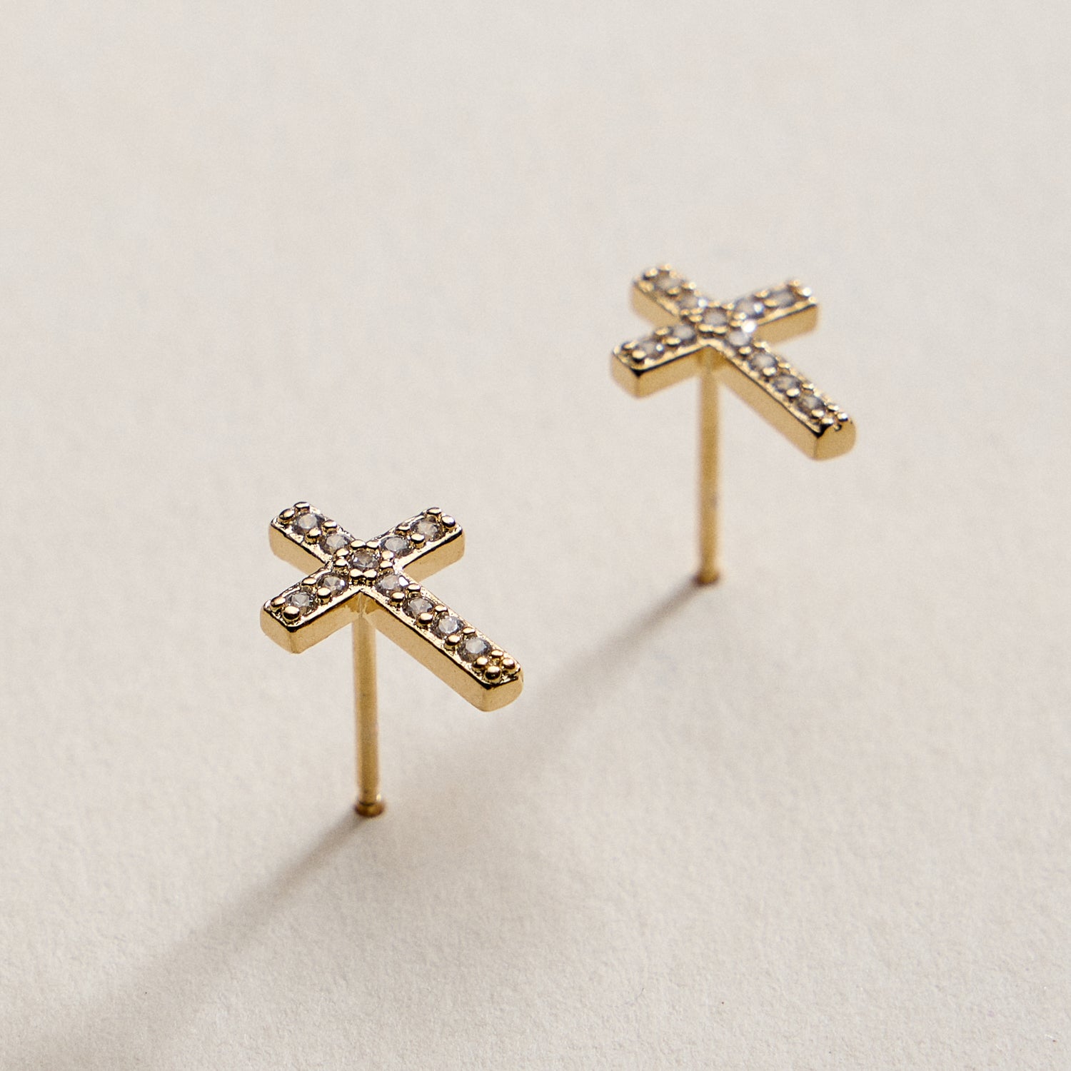 Gold Filled Cross Stud Earrings with CZ Accents – Petite Sparkle Design