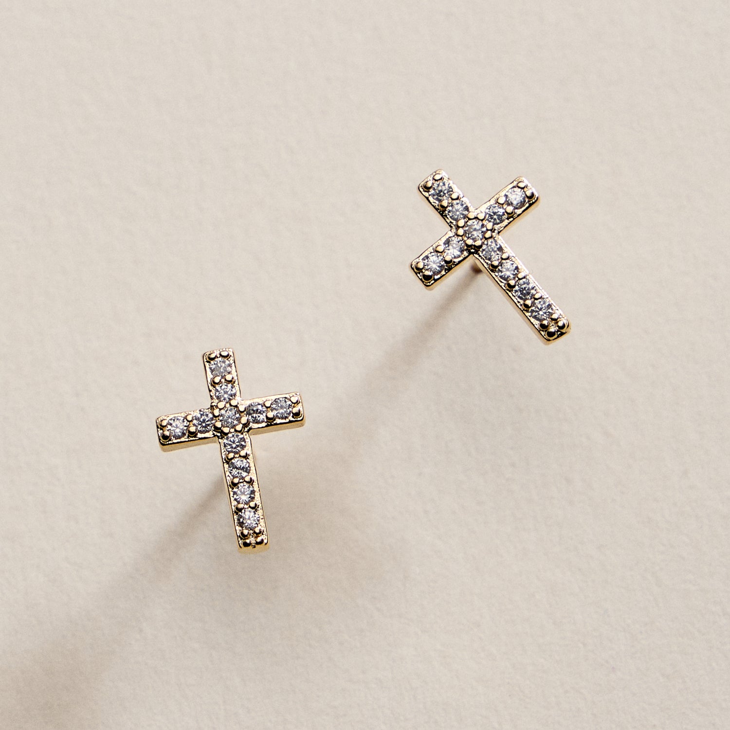 Gold Filled Cross Stud Earrings with CZ Accents – Petite Sparkle Design