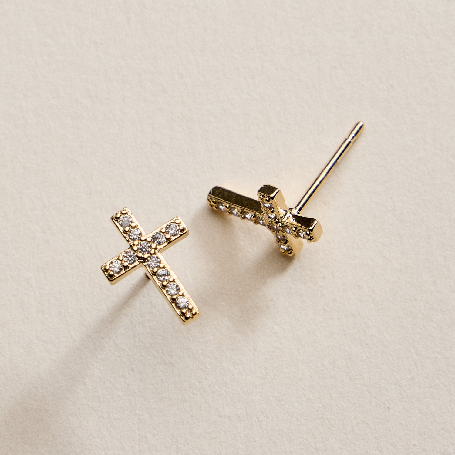 Gold Filled Cross Stud Earrings with CZ Accents – Petite Sparkle Design