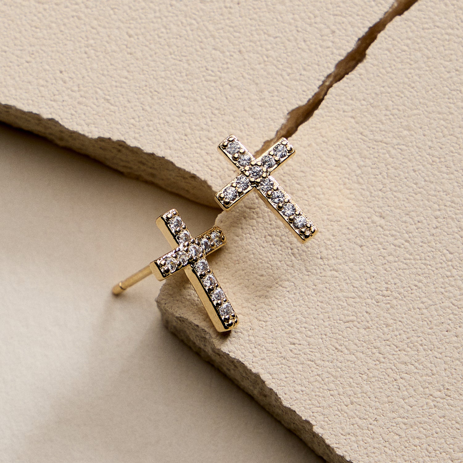 Gold Filled Cross Stud Earrings with CZ Accents – Petite Sparkle Design