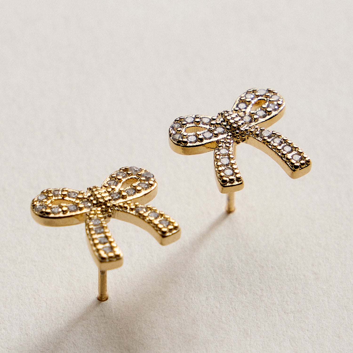 Gold Filled Crystal Bow Stud Earrings