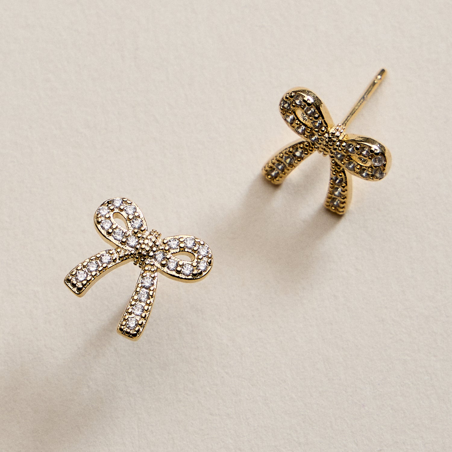 Gold Filled Crystal Bow Stud Earrings