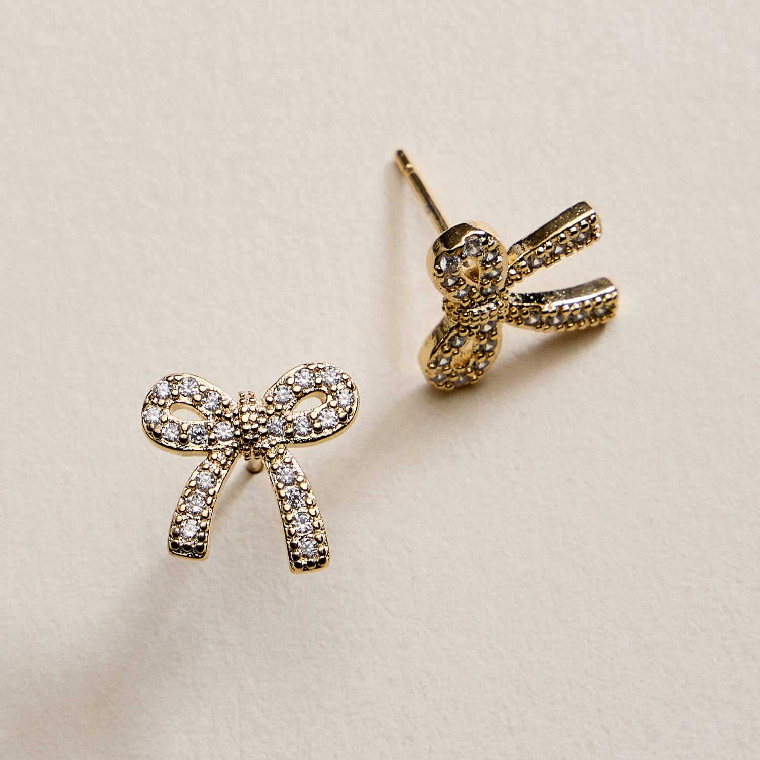 Gold Filled Crystal Bow Stud Earrings
