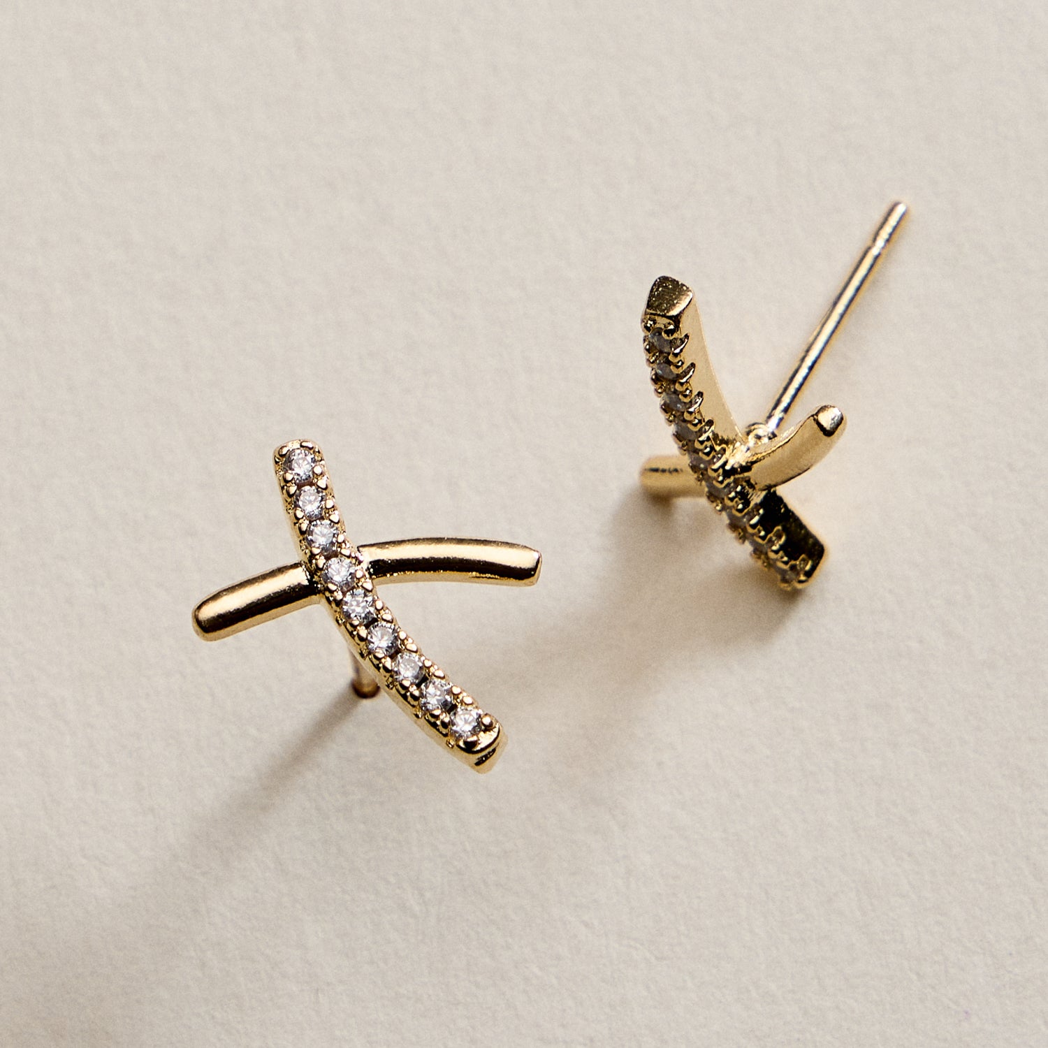 Gold Filled Crystal X Stud Earrings