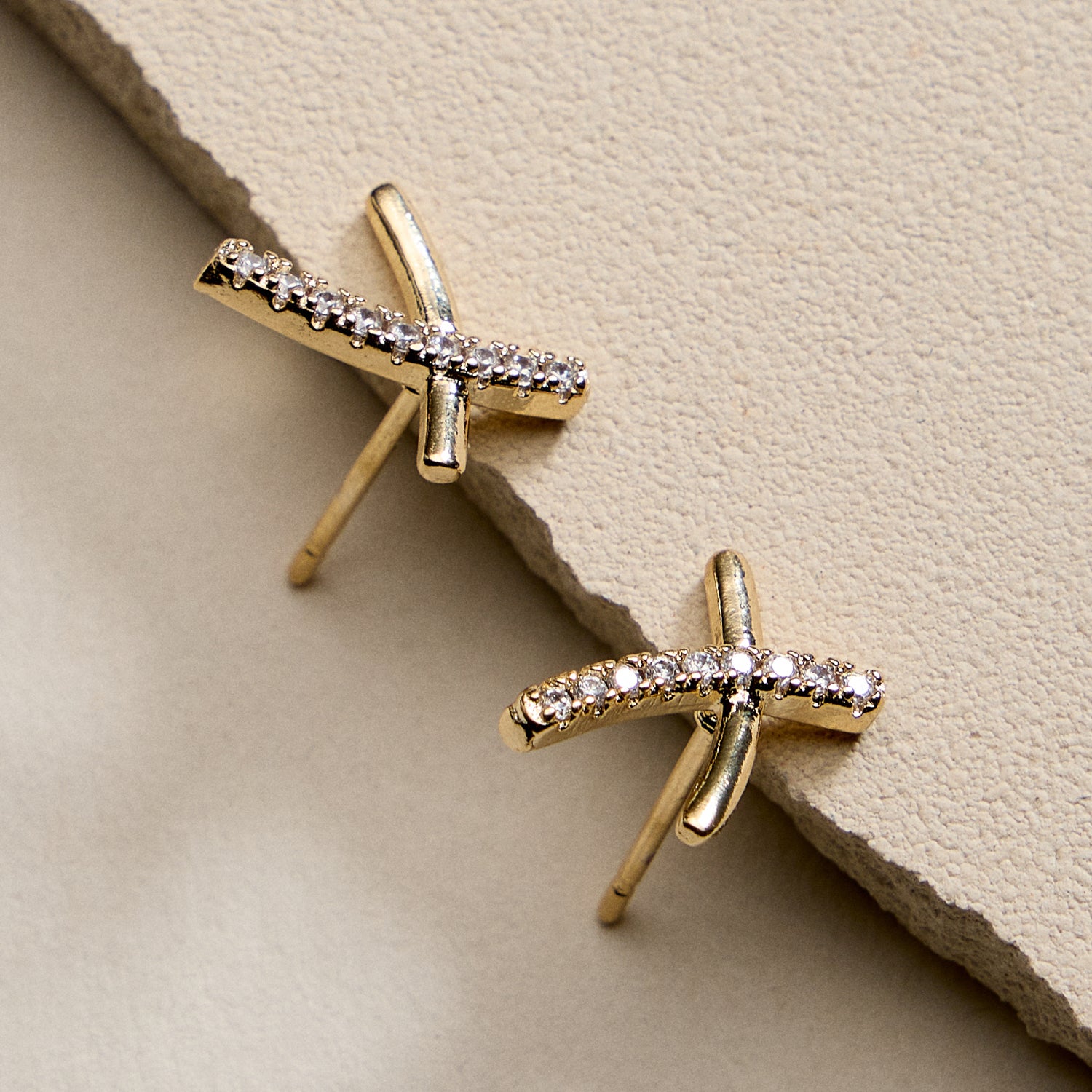 Gold Filled Crystal X Stud Earrings