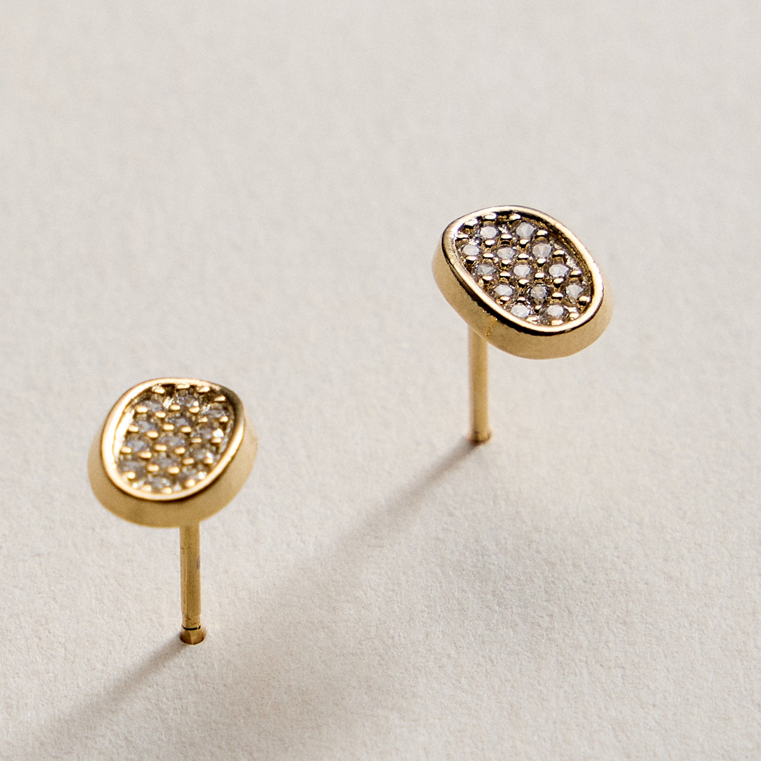 Gold Oval Pave Stud Earrings