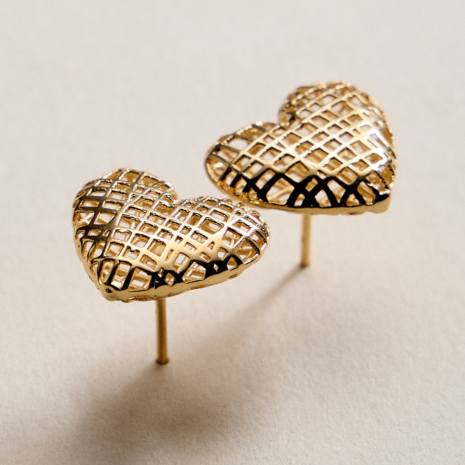 Gold Filled Heart Stud Earrings – Textured Design