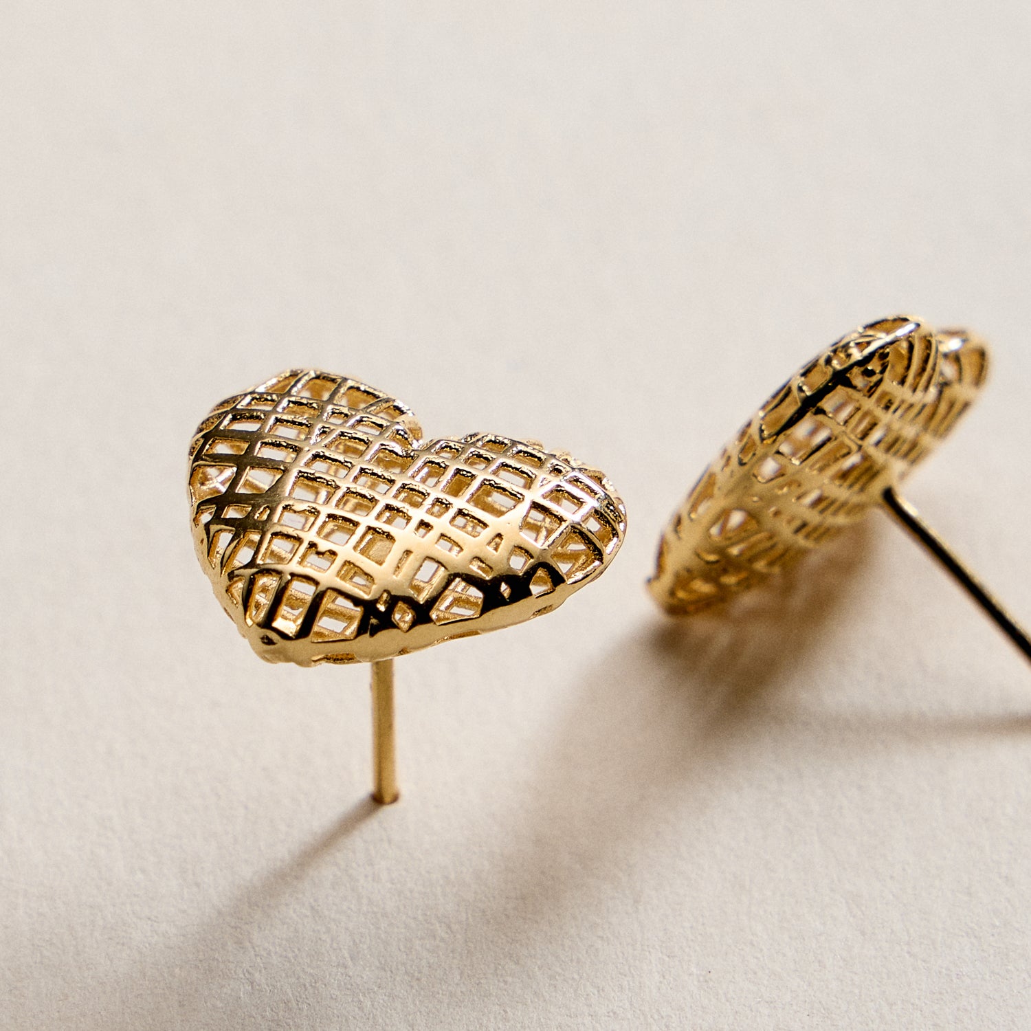 Gold Filled Heart Stud Earrings – Textured Design