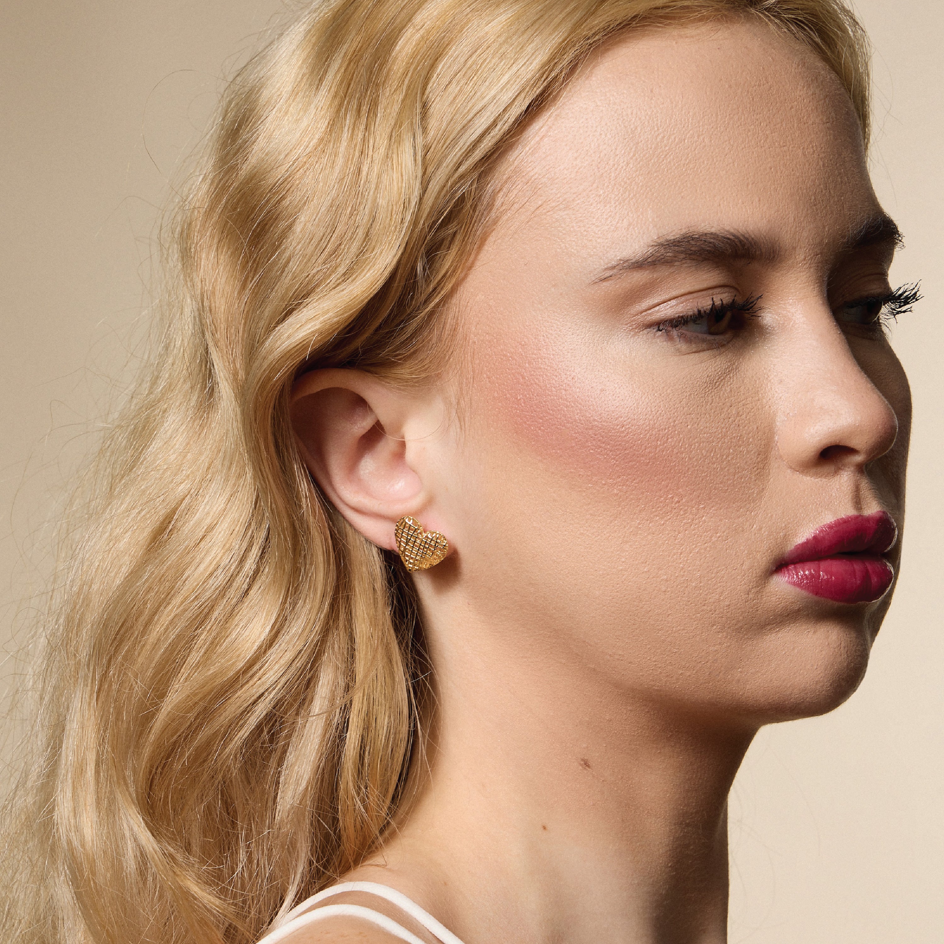 Gold Filled Heart Stud Earrings – Textured Design