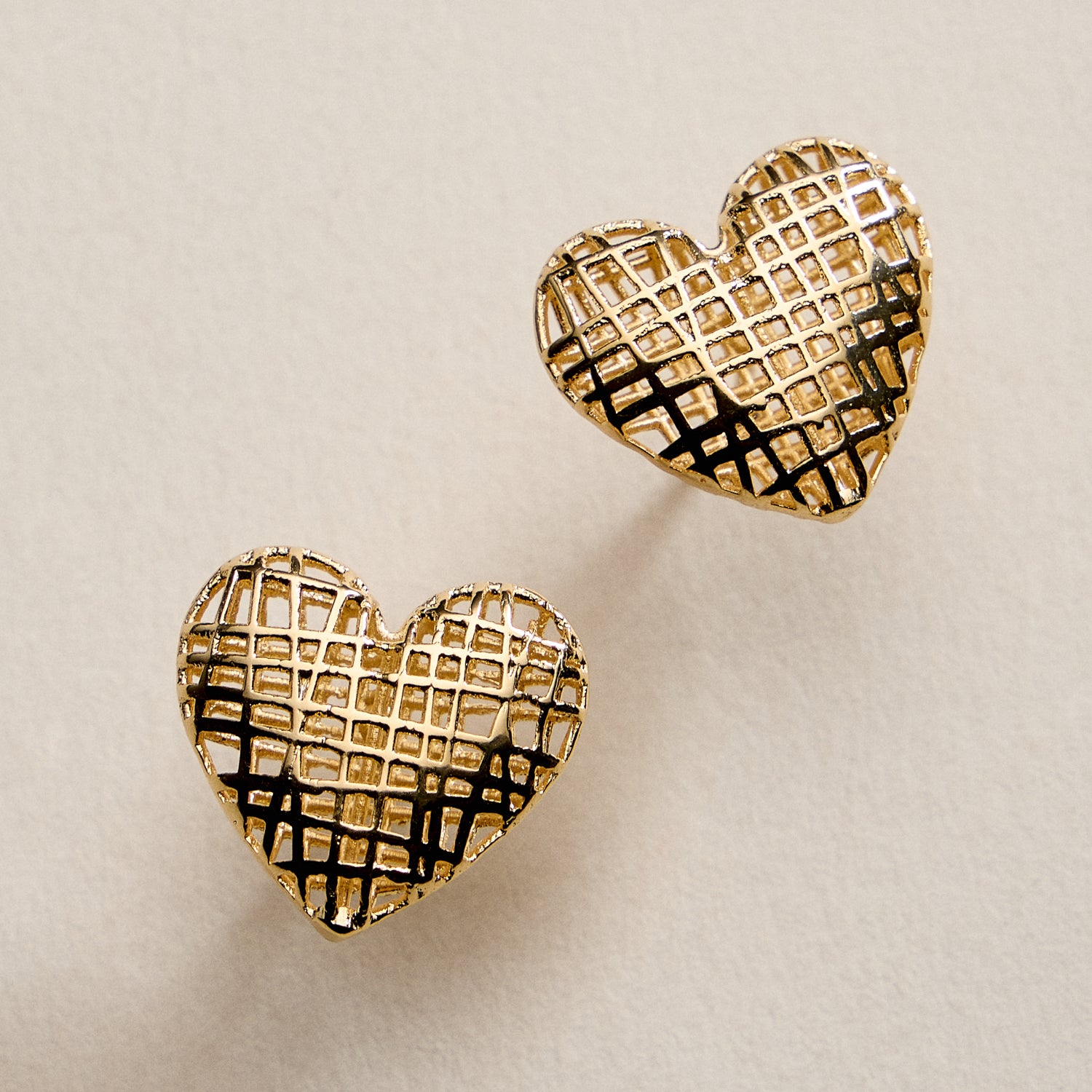 Gold Filled Heart Stud Earrings – Textured Design