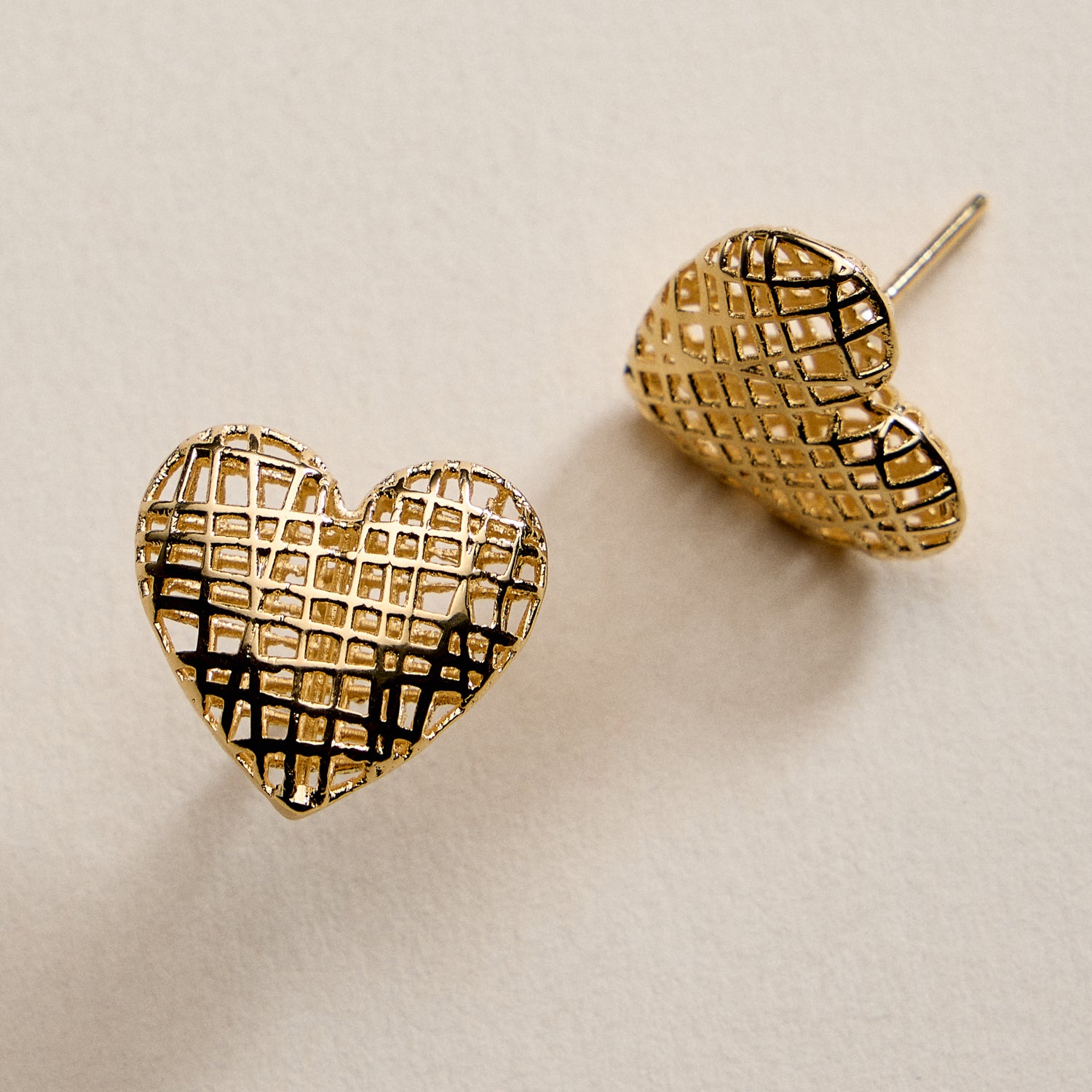 Gold Filled Heart Stud Earrings – Textured Design